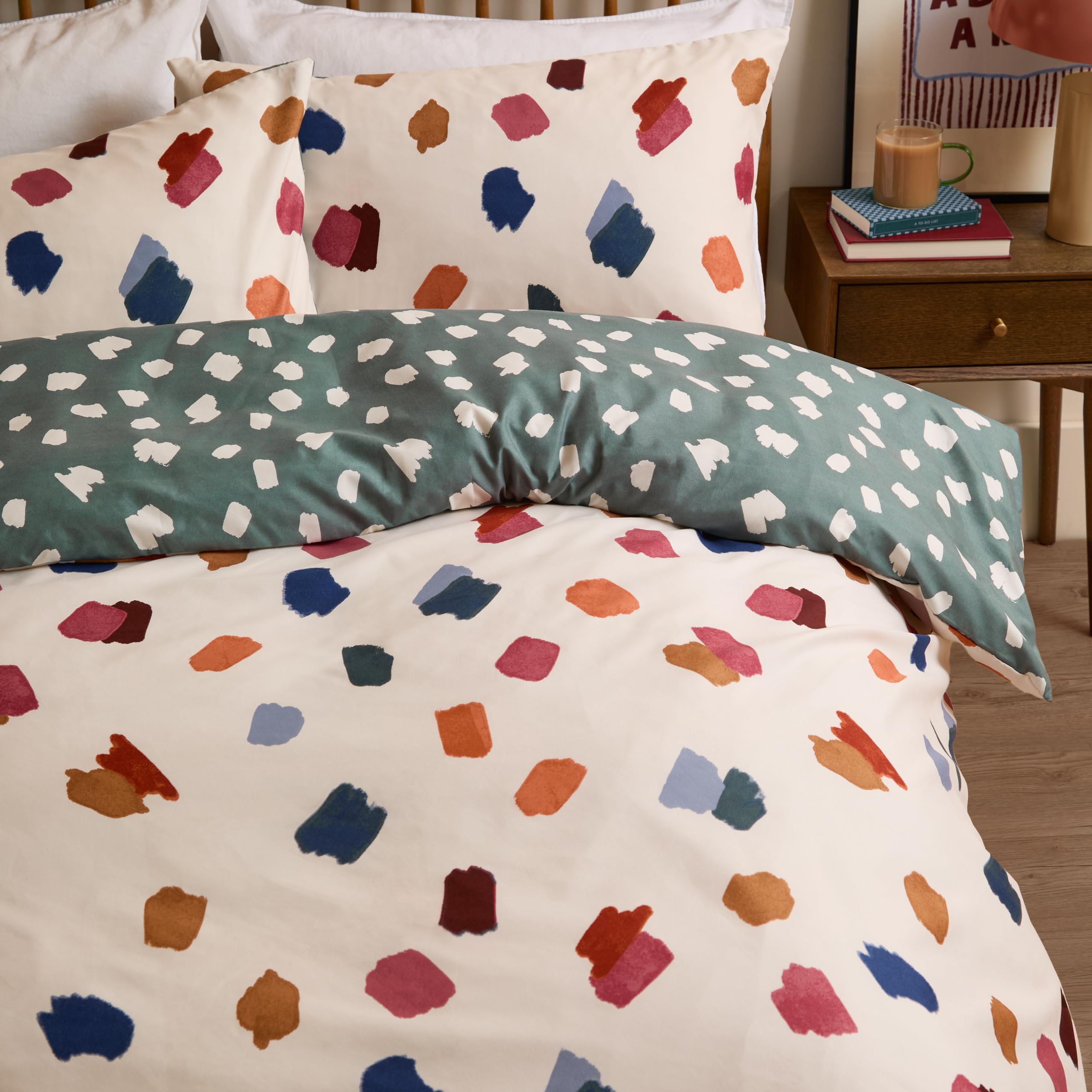 Duvet Day Astrid Duvet Cover Set – Reversible Ultra Soft Brushstroke Polka Dot Bedding Set (Multi/Teal - Double)