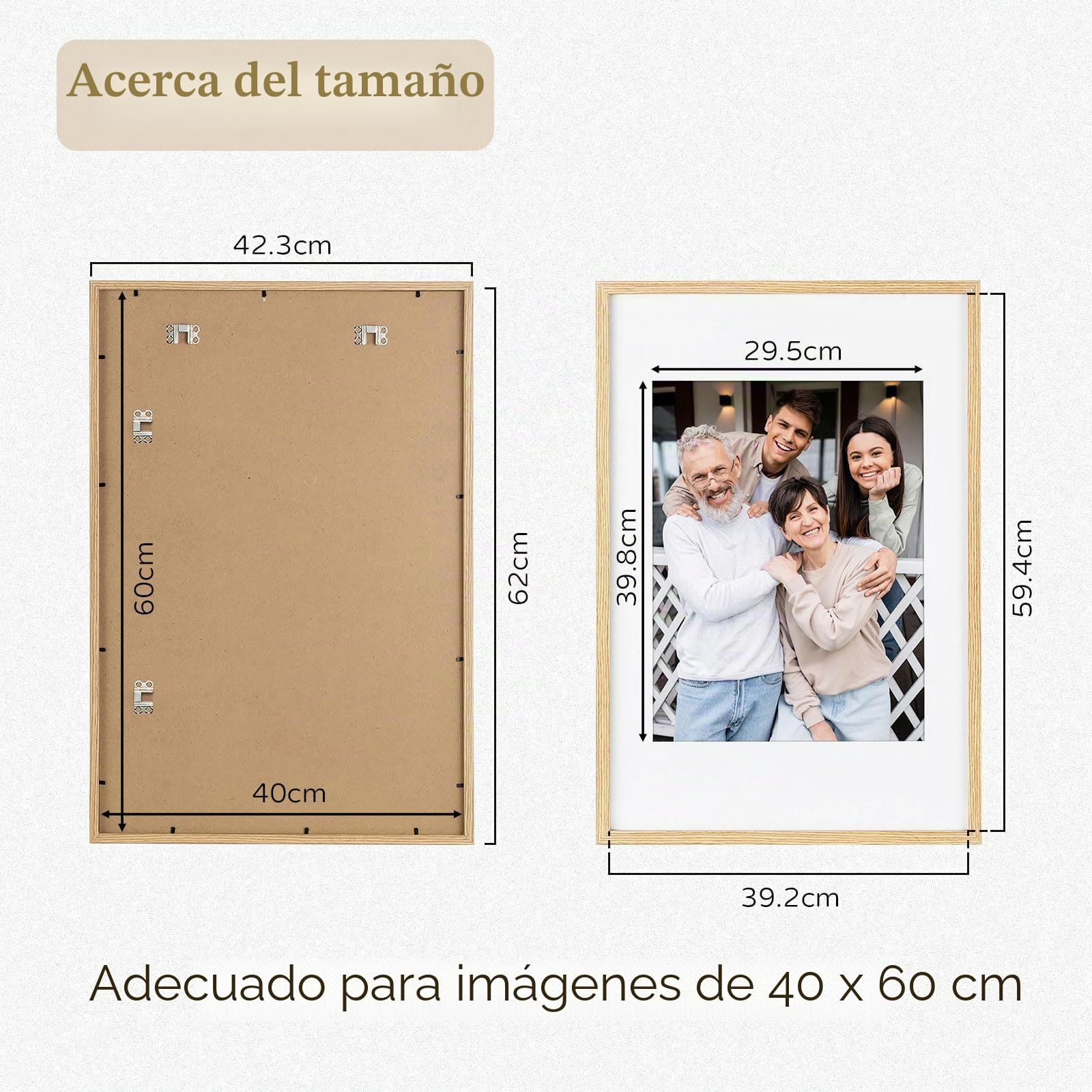 marco para fotos 40x60 de madera con paspartú: set de 3 piezas 60x40 para fotos - Marco para póster con vidrio acrílico