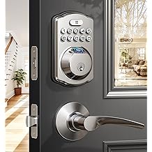 Veise Fingerprint Door Lock with 2 Lever Handles - Keyless Entry Door Lock, Electronic Keypad Deadbolt, Digital Smart Code &amp; Front Handle Sets, Auto-Locking, Easy Installation, Satin Nickel