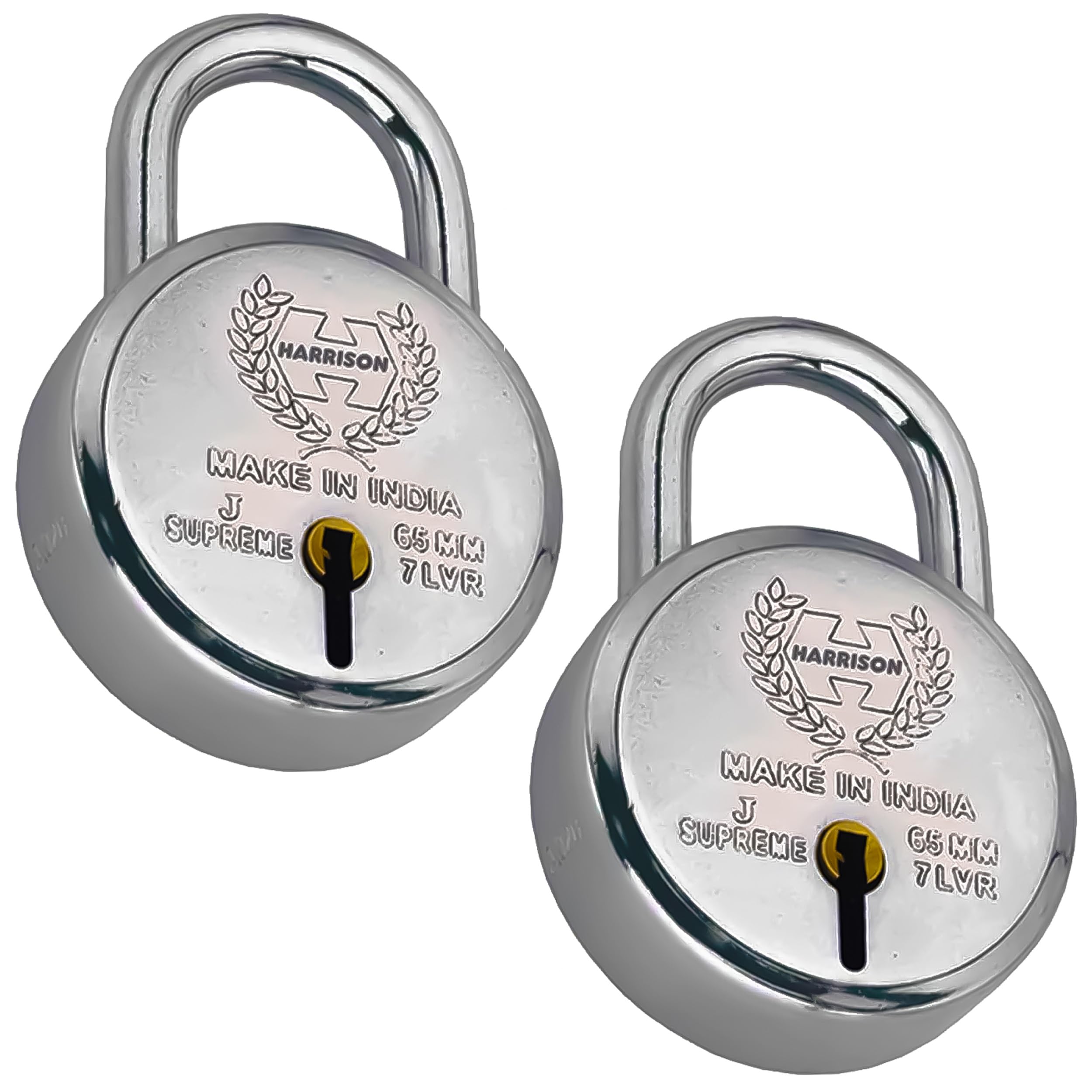 Harrison Padlocks/Round Padlock 65mm 7 Lever with 3 Keys J-SUPREME-0672 Pack of 2/ Mild Steel Material/Bright Chrome Polished Finish/Door Lock, Shutter Lock, Godown Lock, gate Lock (B0CVB6QGQV) Amazon Price History, Amazon Price Tracker