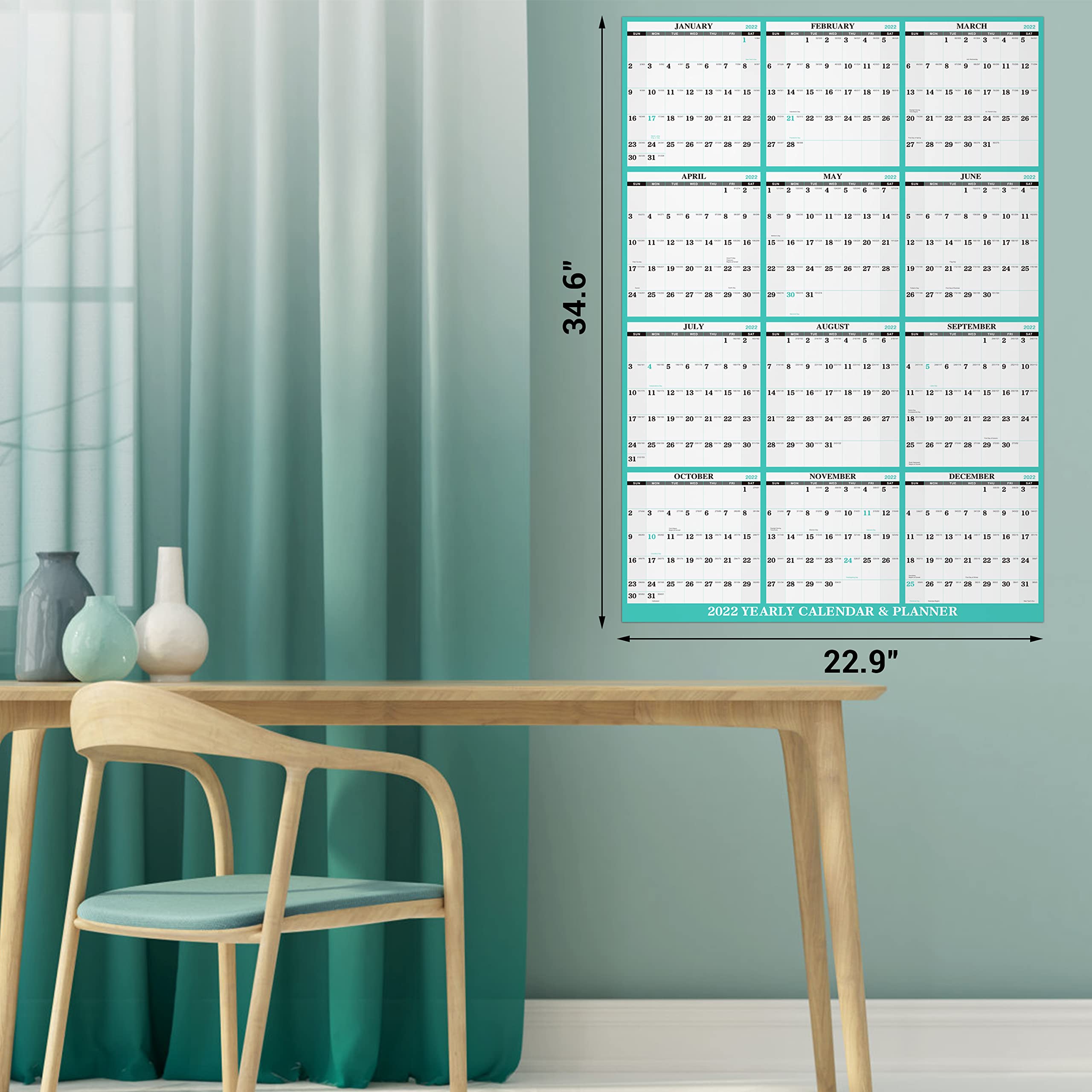 Buy Erasable Calendar 2022 Wall Calendar Dry Erase 2022, 34.6" x 22.9" (Open) 2022 Wall