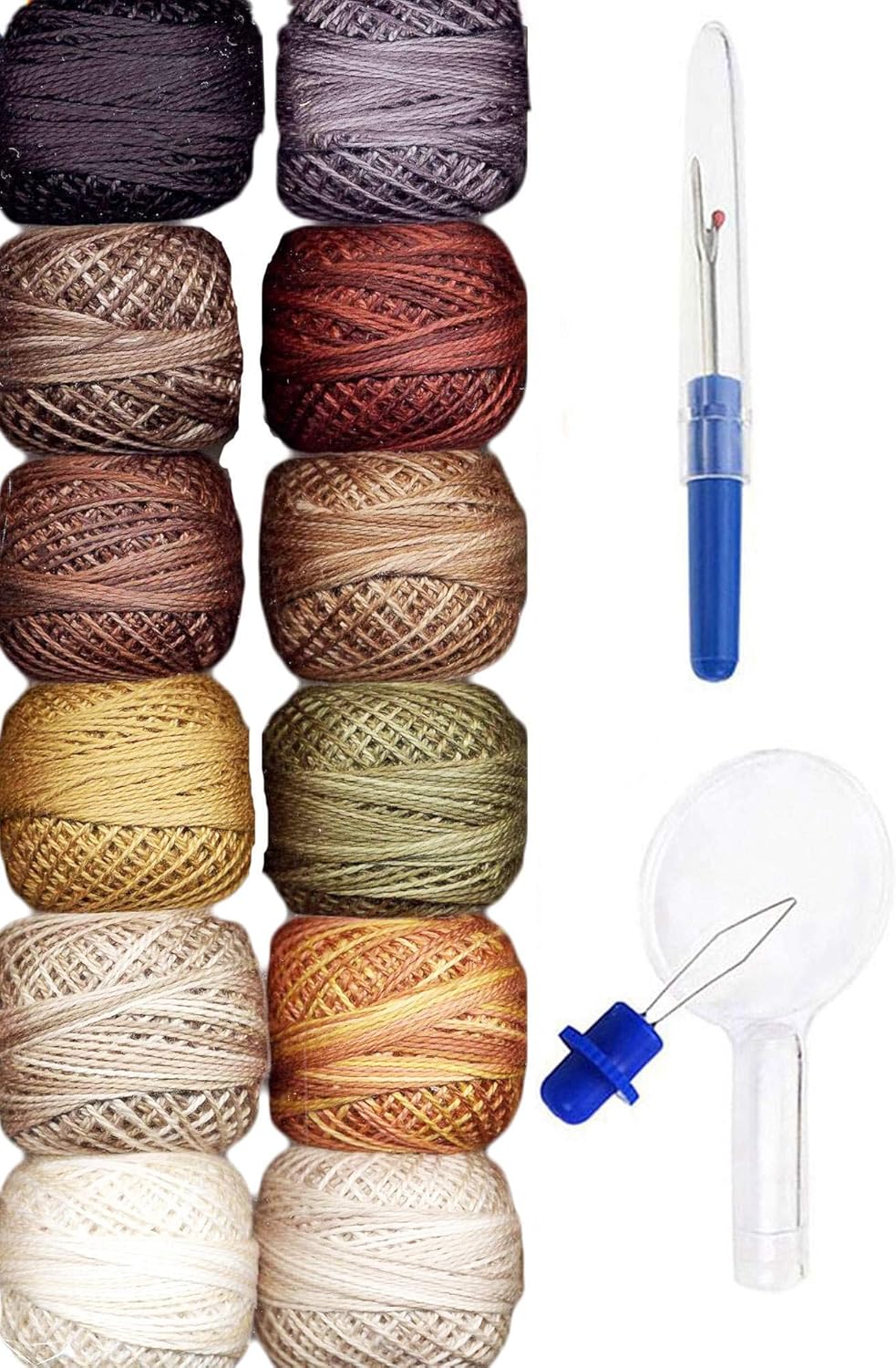 Valdani Embroidery Thread Perle Cotton Size 12 Hand-Double-Dyed Woodland Babies Collection (PC12-WoodlandB) with Seam Ripper and Needle Threader