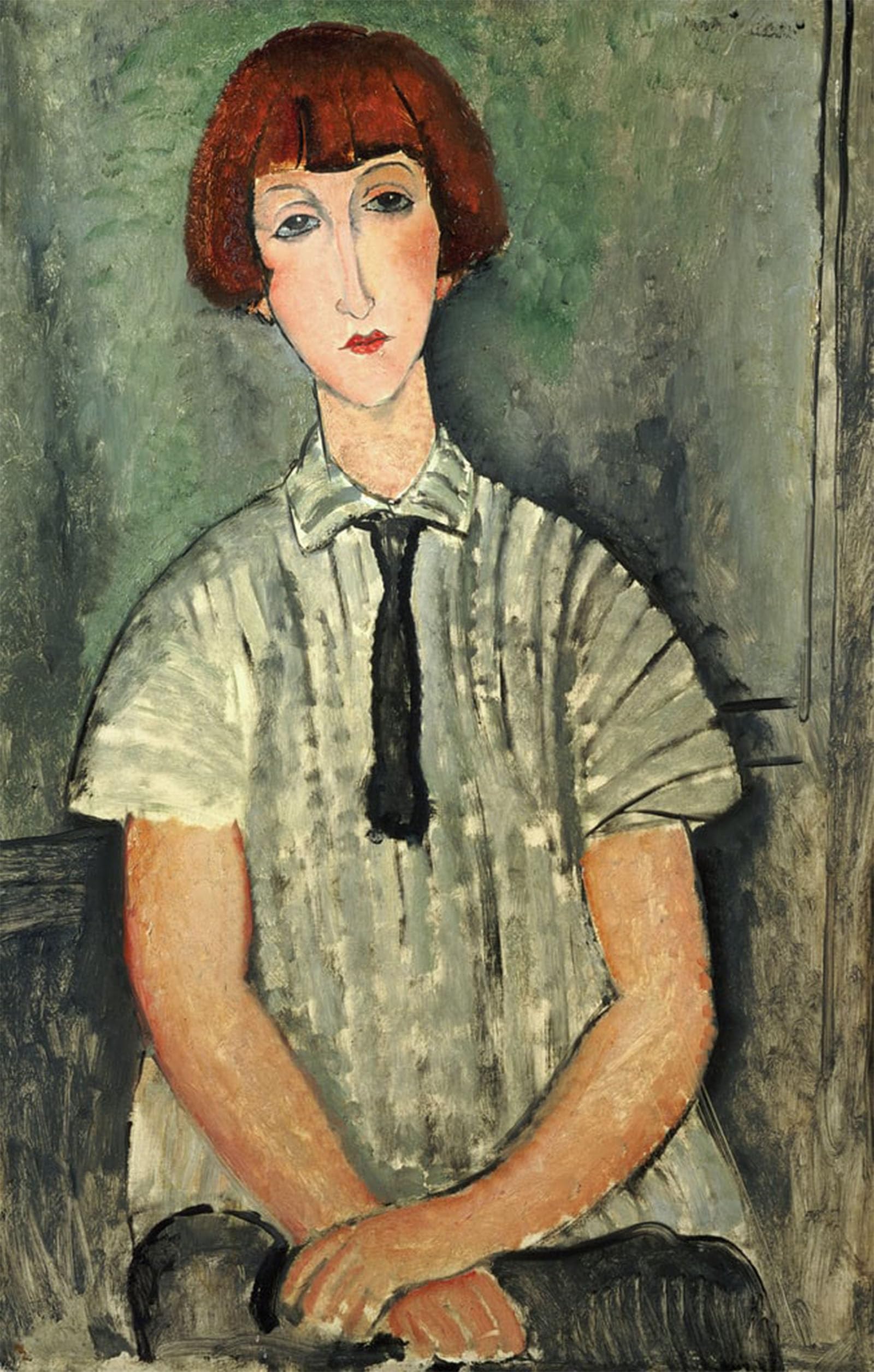 POSTERIIk Vintage Art Print Images Pictures Print Young Girl in a Striped Shirt by Amedeo Modigliani Modern Colour Posters for Office Home Decor 60x90cm