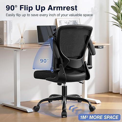 Miniatura 6 de Silla de oficina ergonómica, sillas de computadora de malla con soporte lumbar, silla de escritorio giratoria con brazos abatibles y altura