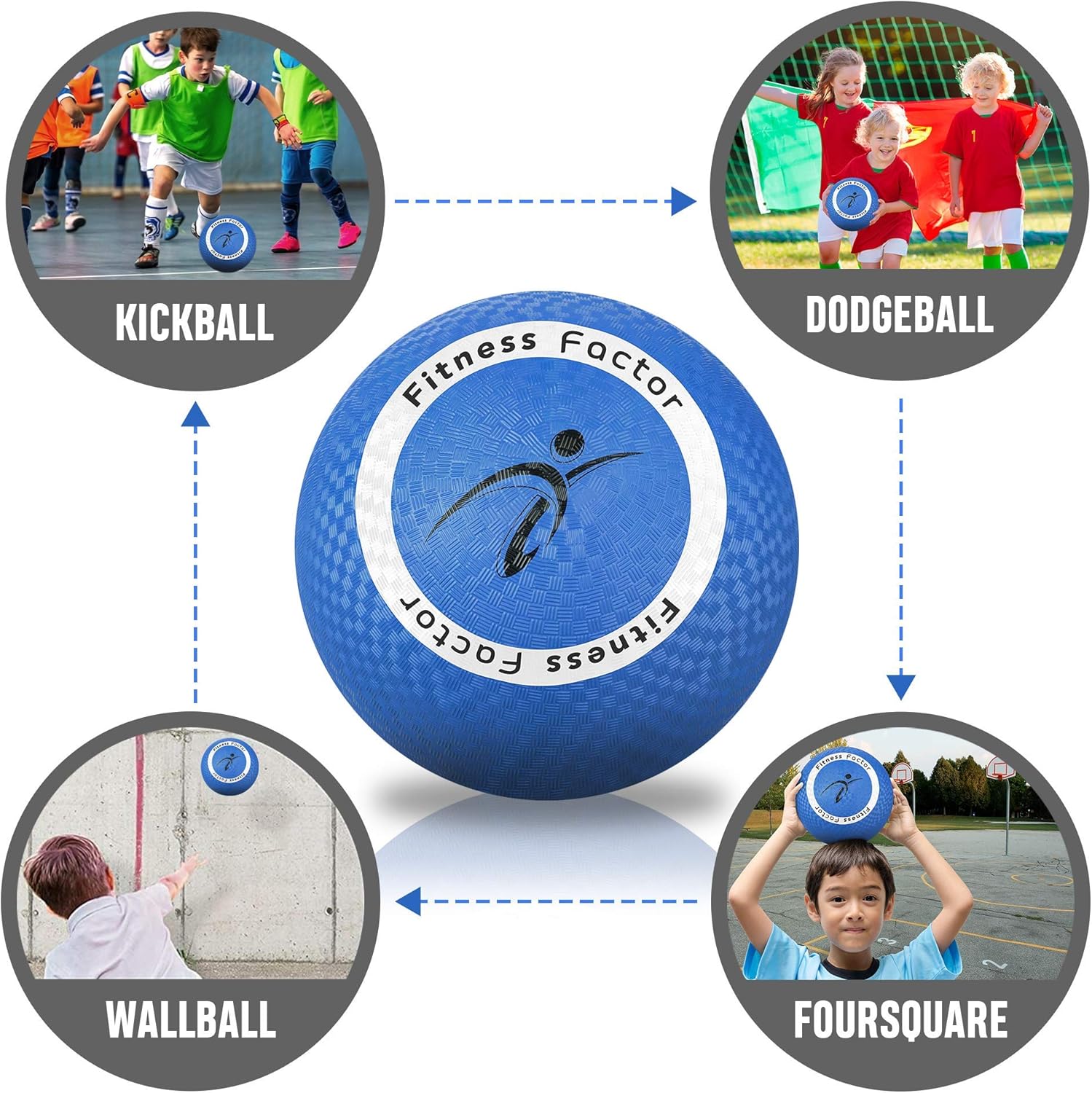 Fitness Factor Inflatable Playground Kickball with Air Pump Rubber Bouncy Dodgeball for Indoor Outdoor Games Handball for Kids 10 Inch (Blue) : Sports & Outdoors