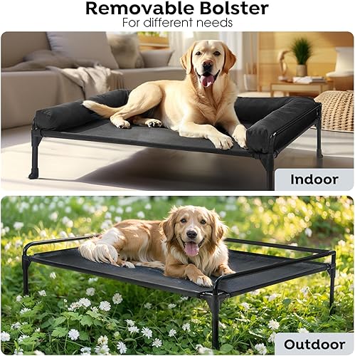 Miniatura 5 de Veehoo Cama elevada elevada para perros, cama refrescante para perros de gran tamaño, cuna elevada de tres caras con malla y pies antideslizantes,