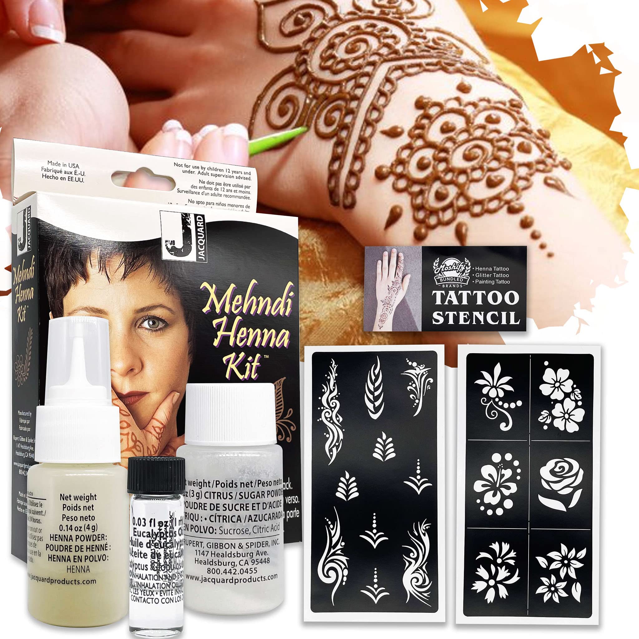 Jacquard Mehndi Henna Tattoo Kit for Beginners Temporary Tattoo Ink for Skin Brown Spectrum