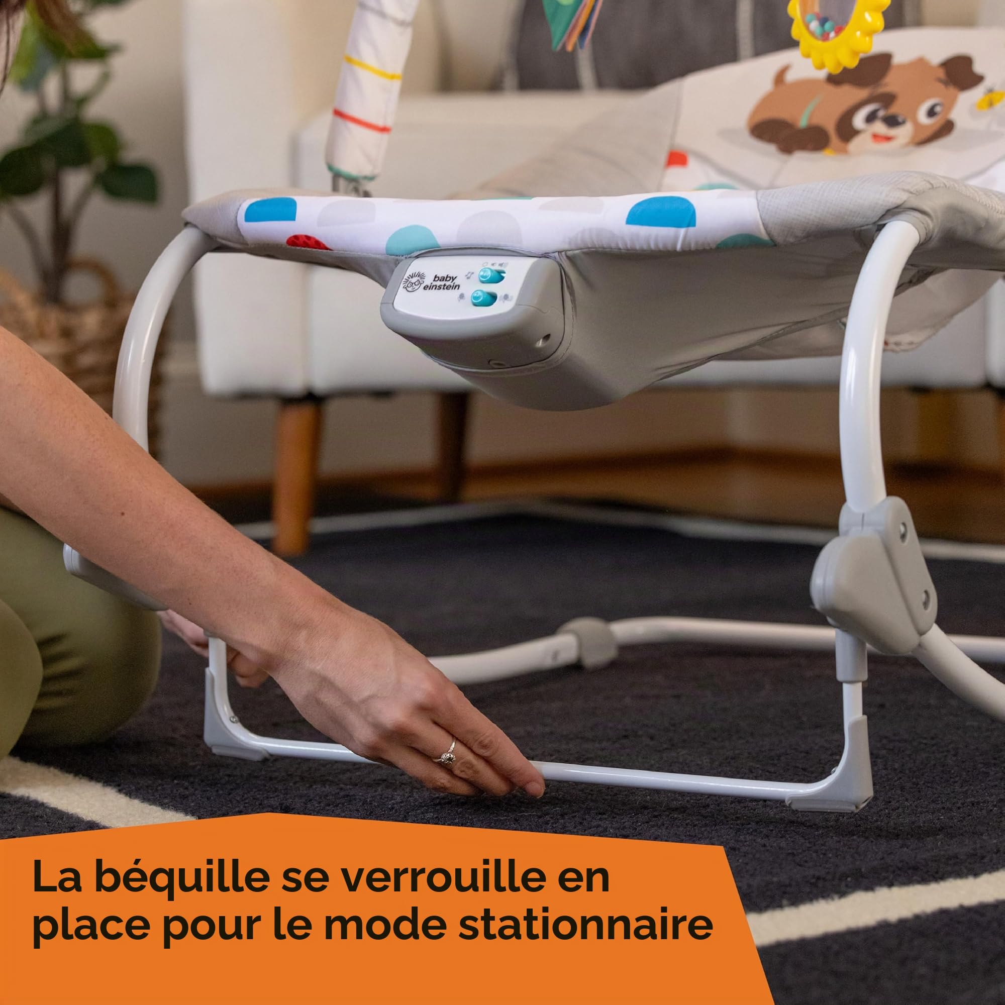 Baby Einstein, Transat Musical Dean's Discovery Spot, Transat 2-en-1 Bébé et Tout-Petit, Vibrations Apaisantes, Inclinaison 2 Positions, Jouets Amovibles, 0 Mois+, Max 18kg, 70x49x60 CM