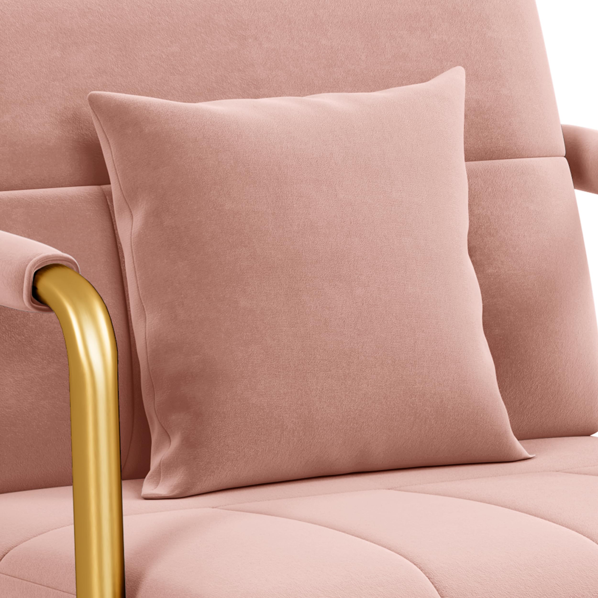 Yaheetech Divano Imbottito con Braccioli Divano Singolo da Salotto 75,5 × 72,5 × 76 cm Sofa Piccolo in Velluto con 2 Cuscini Gambe in Metallo per Soggiorno Sala d'Attesa Ufficio Casa Rosa