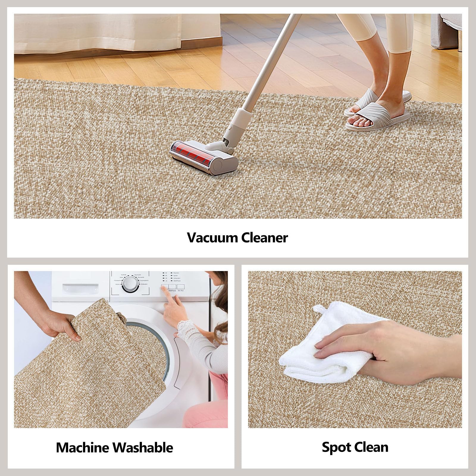 BUAGETUP Tapis bohème lavable en coton tissé à la main – Tapis rustique lavable pour chambre à coucher, salle de bain, évier, chambre à coucher – 91 x 152 cm – kaki