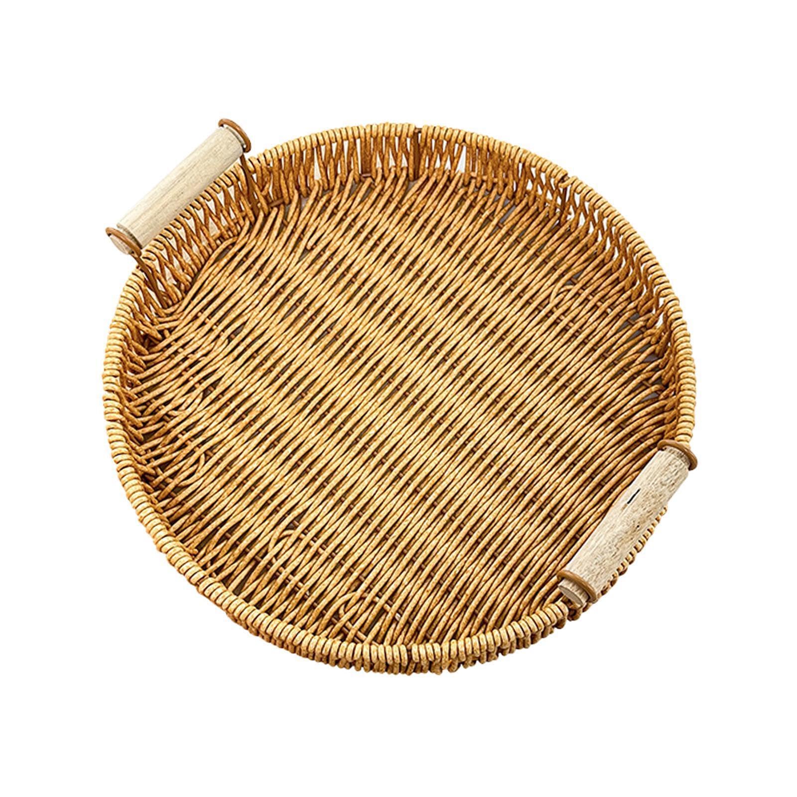 LIXSAZSE Rustic Woven Serving Tray With Handles Organizing Bread Pastries Snacks Fruits And Preparing Coffee Tables Food Storage Basket Party Kitchen Buffets