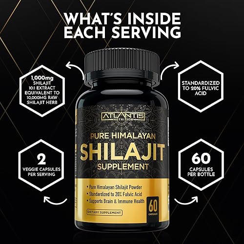 Miniatura 7 de Suplemento Shilajit  Cápsulas de resina Shilaijt auténtica del Himalaya pura formuladas con 20% de ácido fúlvico  Extracto 101 10,000 mg extra