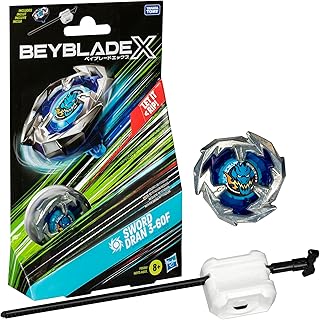 Beyblade X, Pião, Sword Dran 3-60F - Conjunto de Brinquedo Tipo Ataque, Giro à Direita, Inclui Lançador - A partir de 8 Anos
