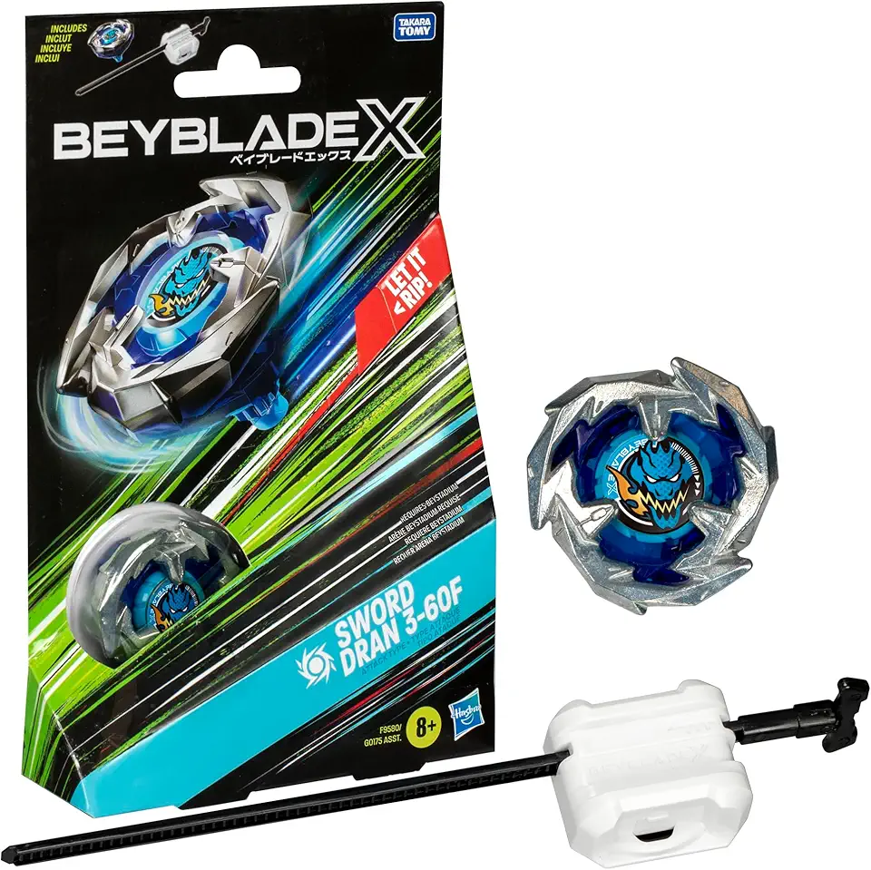 Beyblade X, Pião, Sword Dran 3-60F - Conjunto de Brinquedo Tipo Ataque, Giro à Direita, Inclui Lançador - A partir de 8 Anos
