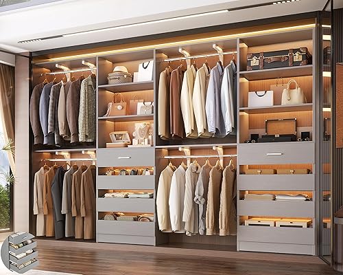 Vista 10 de Aheaplus Sistema de Armario con 8 Cajones de Madera, Sistema Organizador de Armario de Madera con Torre, Organizador de Armario Walk-in Guardarropa