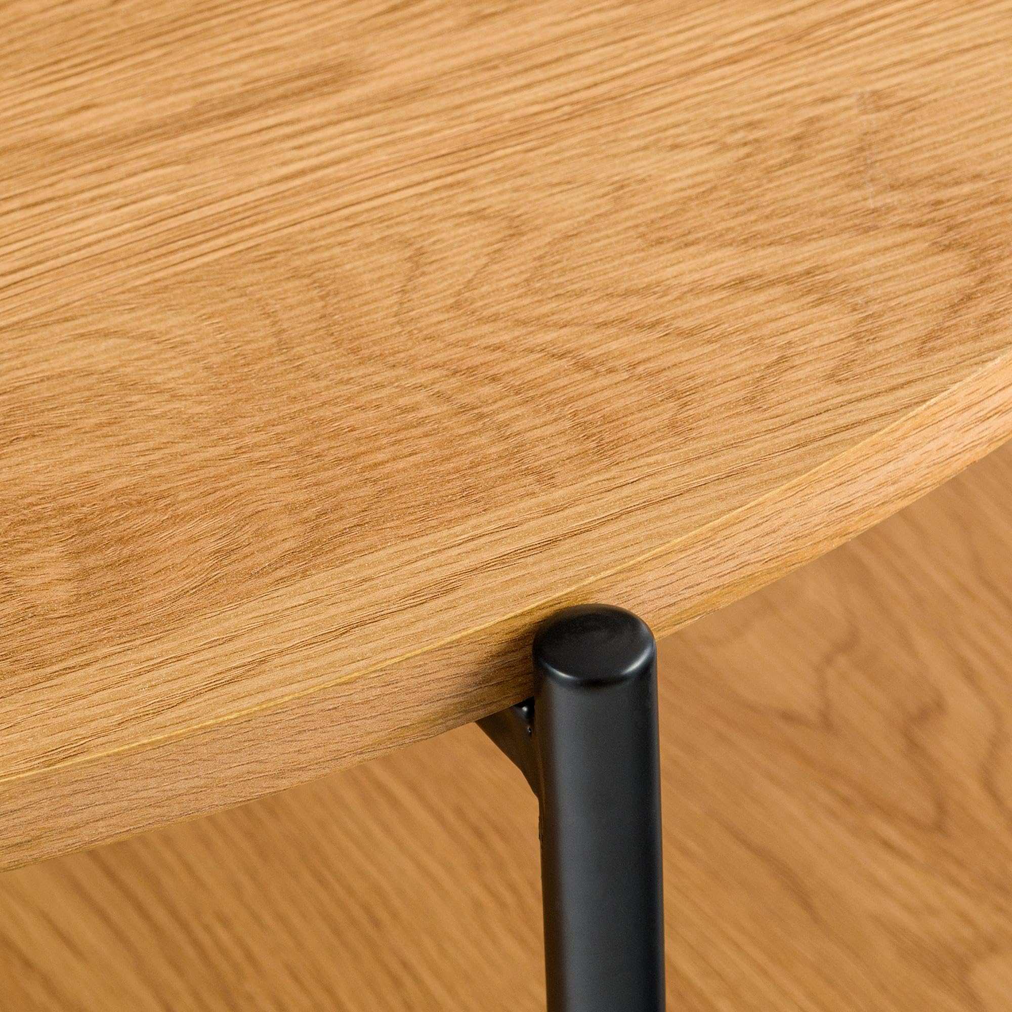 CLP Couchtisch rund Holz Edduma, Sofatisch 2 Ebenen mit Stauraum, Beistelltisch klein Metallgestell schwarz, Farbe:Natur, Größe:Ø 80 cm