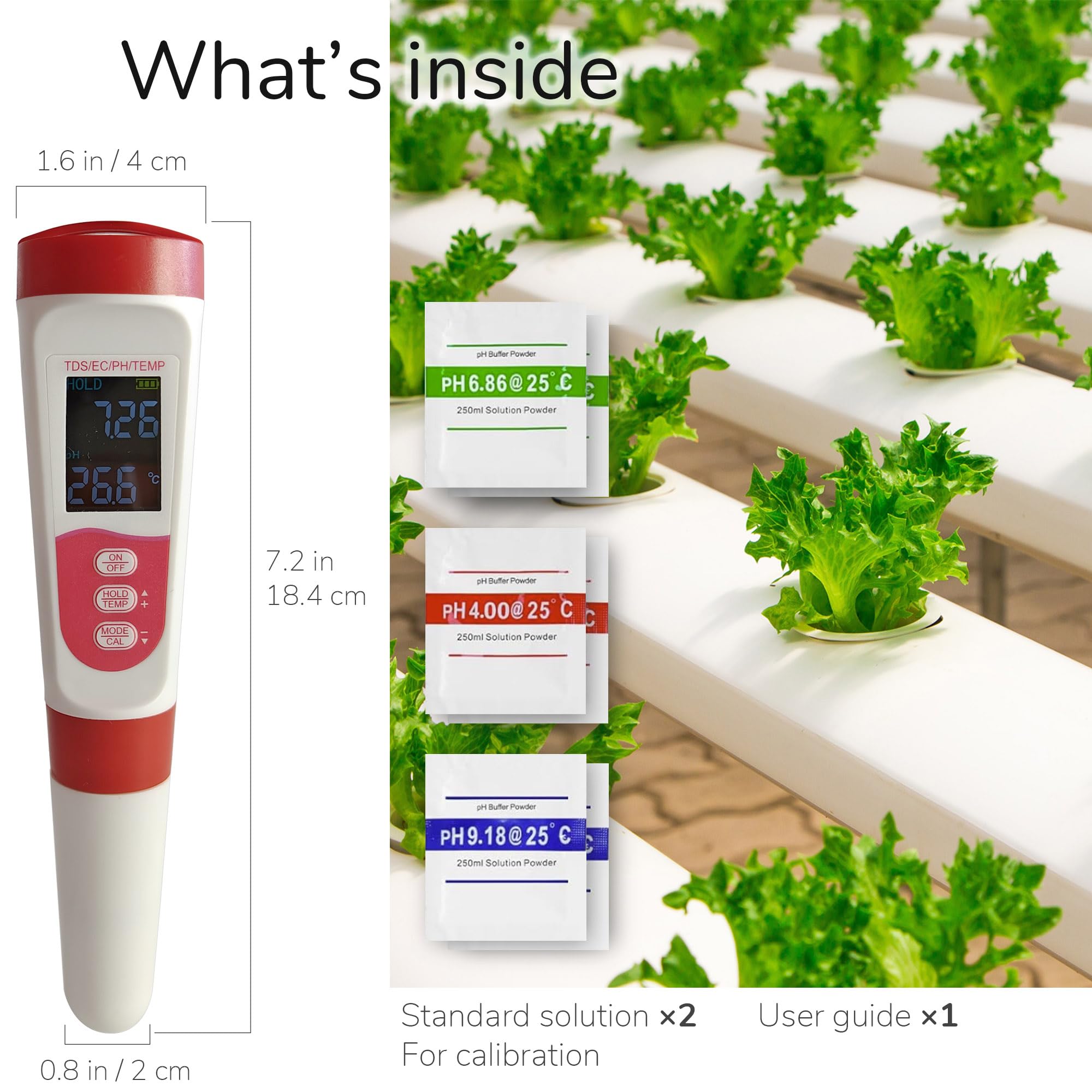 Miernik pH 4 w 1 TDS EC do systemu uprawy hydroponiki, cyfrowy tester pH wody do hydroponicznych składników odżywczych do żywności, konfiguracji DWC i ogrodu wewnętrznego, kompatybilny z