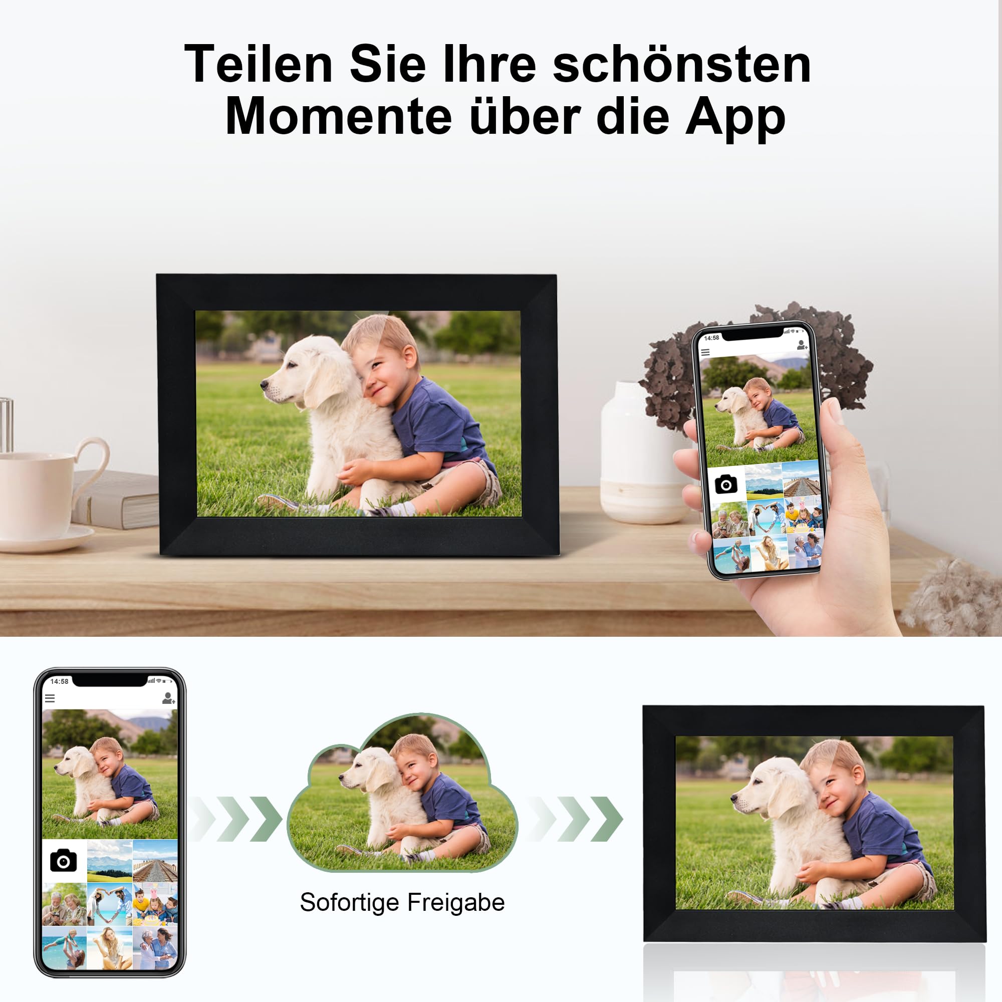 Veidoo Frameo 10.1 Zoll 32GB WiFi Digitaler Bilderrahmen 1280x800 HD IPS Touchscreen
