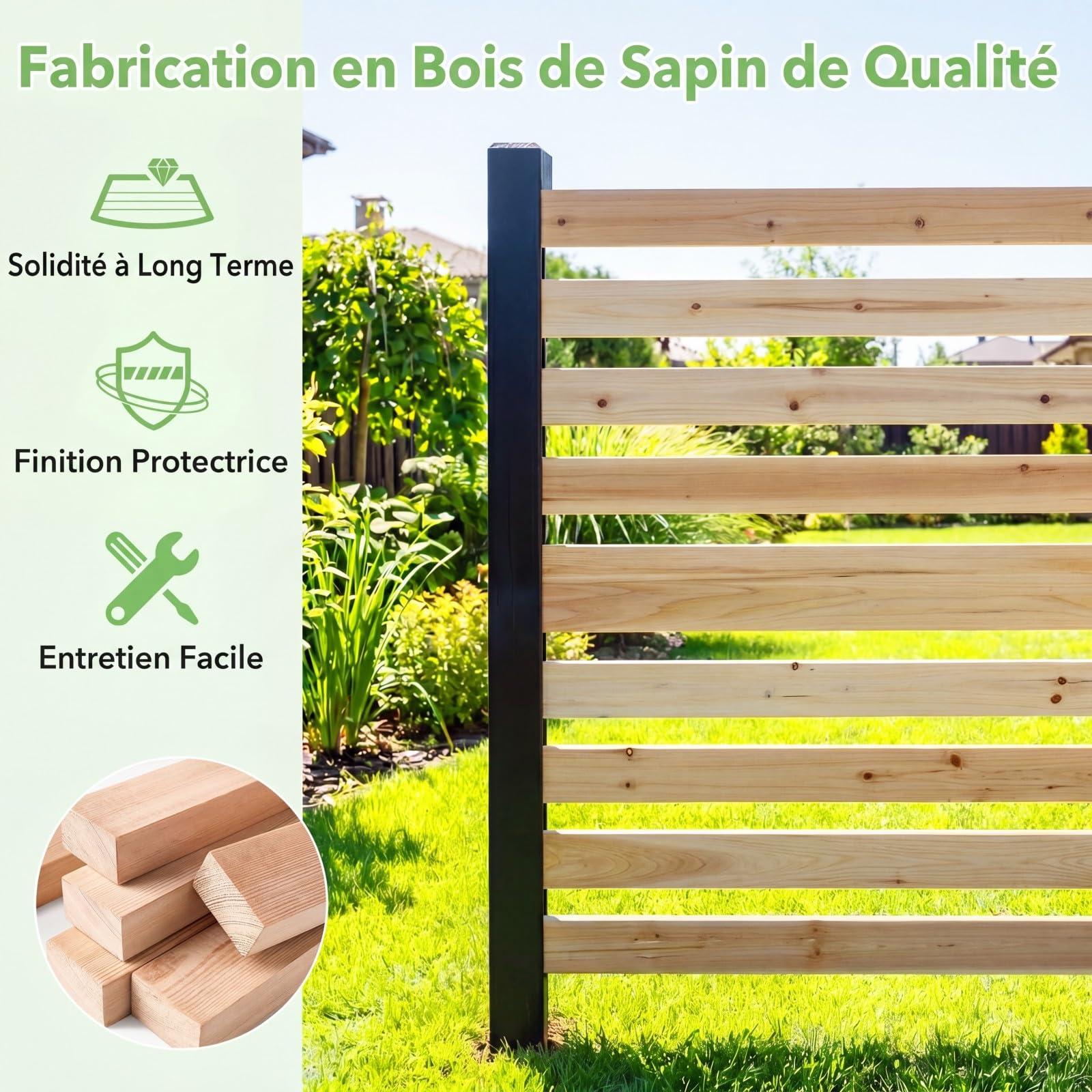 COSTWAY Clôture de Jardin 2 Panneaux en Bois Sapin (Naturel)