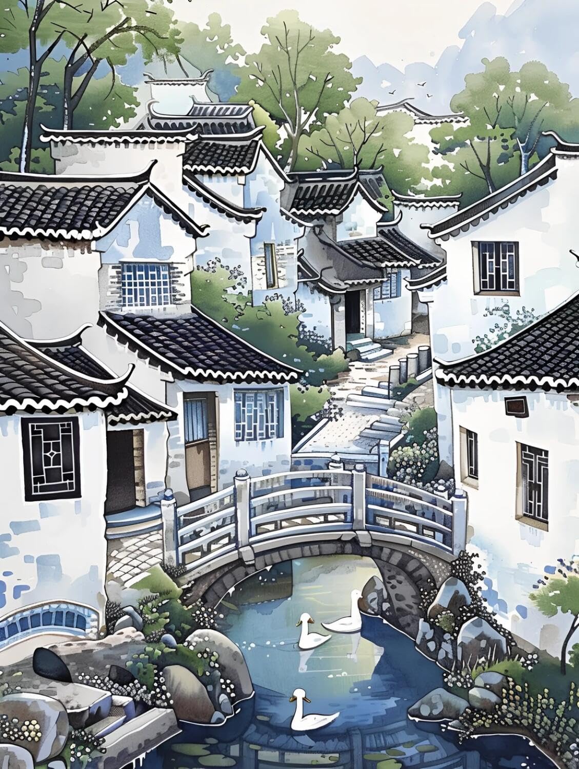 Rqwybcaxn Embroidery Beads Kit Watercolor Architecture 40x50cm