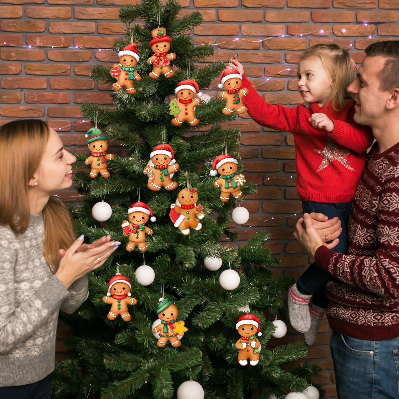24 Décorations De Noël En Bois - Forme Bonhomme En Pain D'épice, Multicolores, Avec Ficelle Pour Suspendre