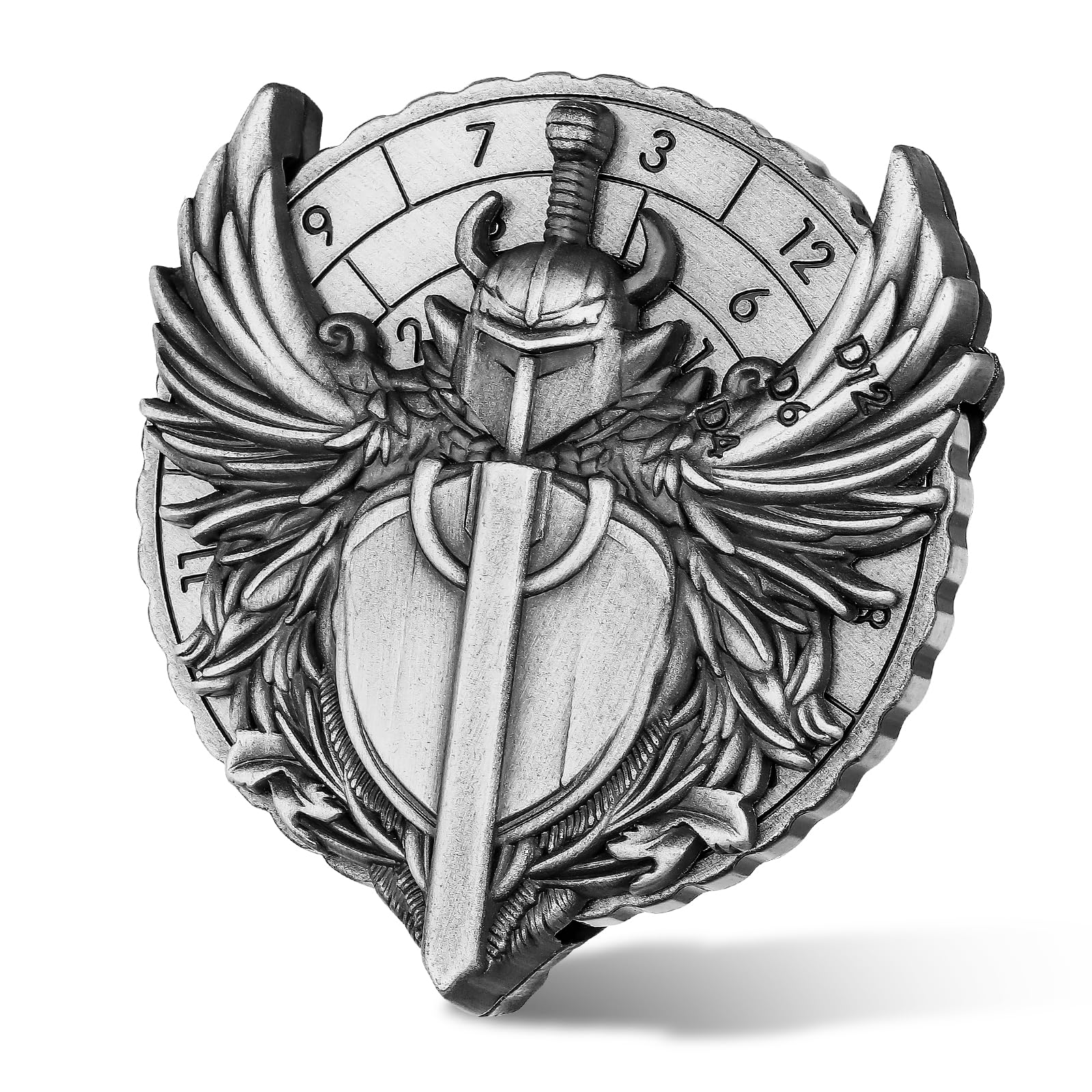 7-in-1 Paladin Knight Fingertip Gyro, DND Wheel Dice Spiner, DND Starter Set, 7-in-1 Metal D&D Dice Set, D&D Gifts with Dragon Logo Gift Bag, Tabletop Games, Role Playing Board Game Accessories,Silver