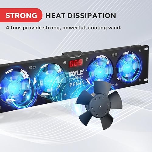 Miniatura 4 de Pyle Ventiladores de refrigeración para equipos de montaje en rack de 19 pulgadas, potencia de 110 V/60 Hz, 4 ventiladores Cooler Master de 3.150