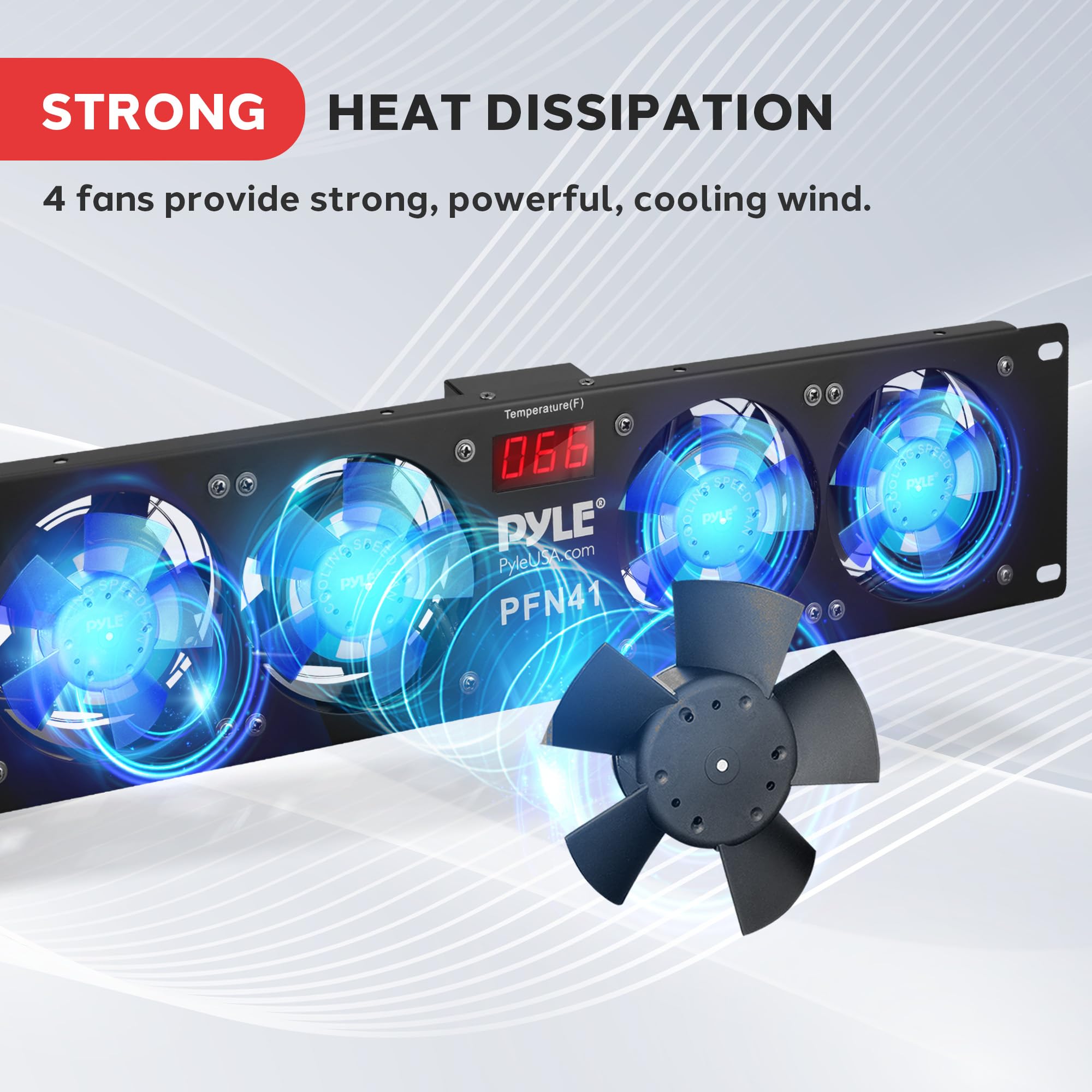 Pyle - Sistema de ventilador de refrigeración Pro PFN41 de 19 pulgadas con pantalla de temperatura