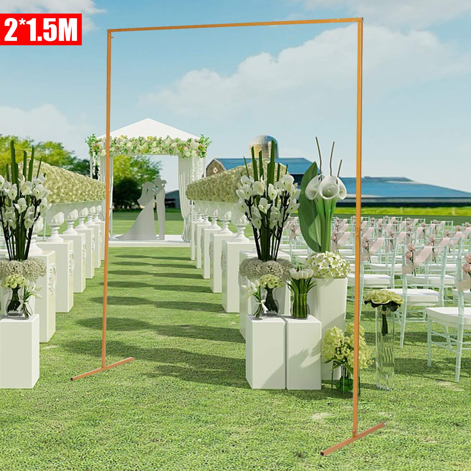 2 x 1,5 m arco per matrimonio in metallo dorato, rotondo, sfondo per porta, decorazione floreale, ohne Spurstange, ferro