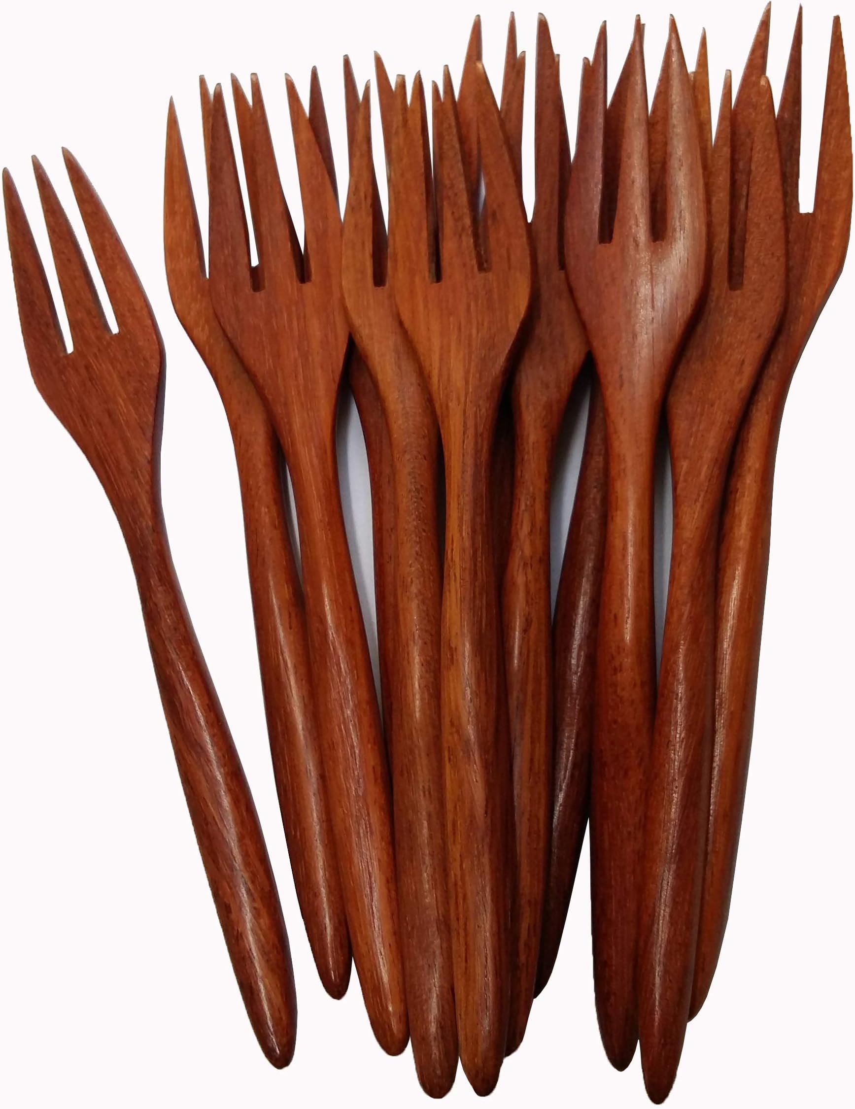 Rose Wood Forks 5" Length, Set of 12 - Wooden Small Forks Dessert Fork Mini Food Picks for Party, Banquet, Buffet, Catering, and Daily Life Wooden Forks Three Prongs - Blunt End Toothpicks