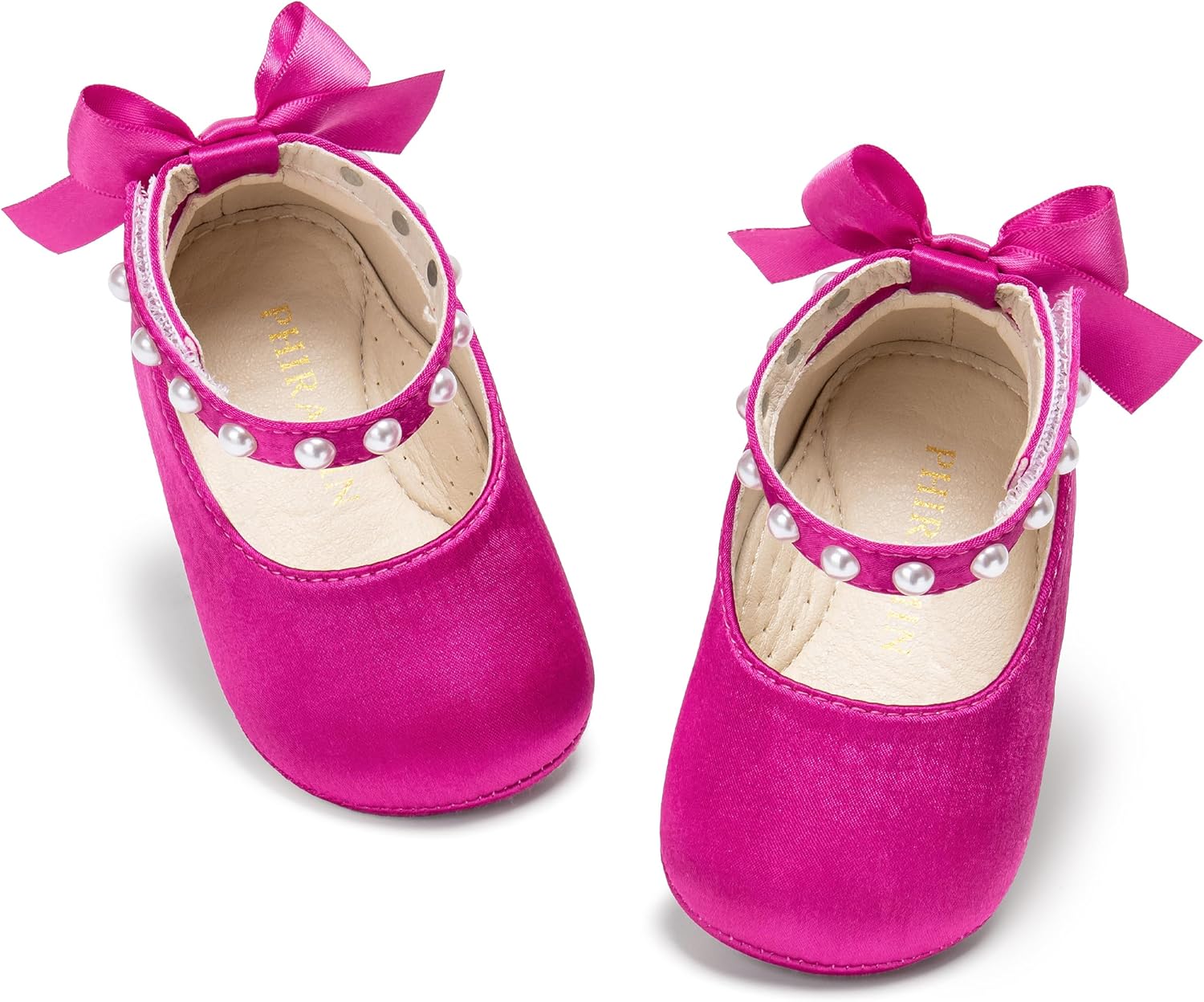 PHIRAMIN Baby Girls Mary Jane Flats - Infant Newborn Walking Shoes Soft Rubber Sole Princess Wedding
