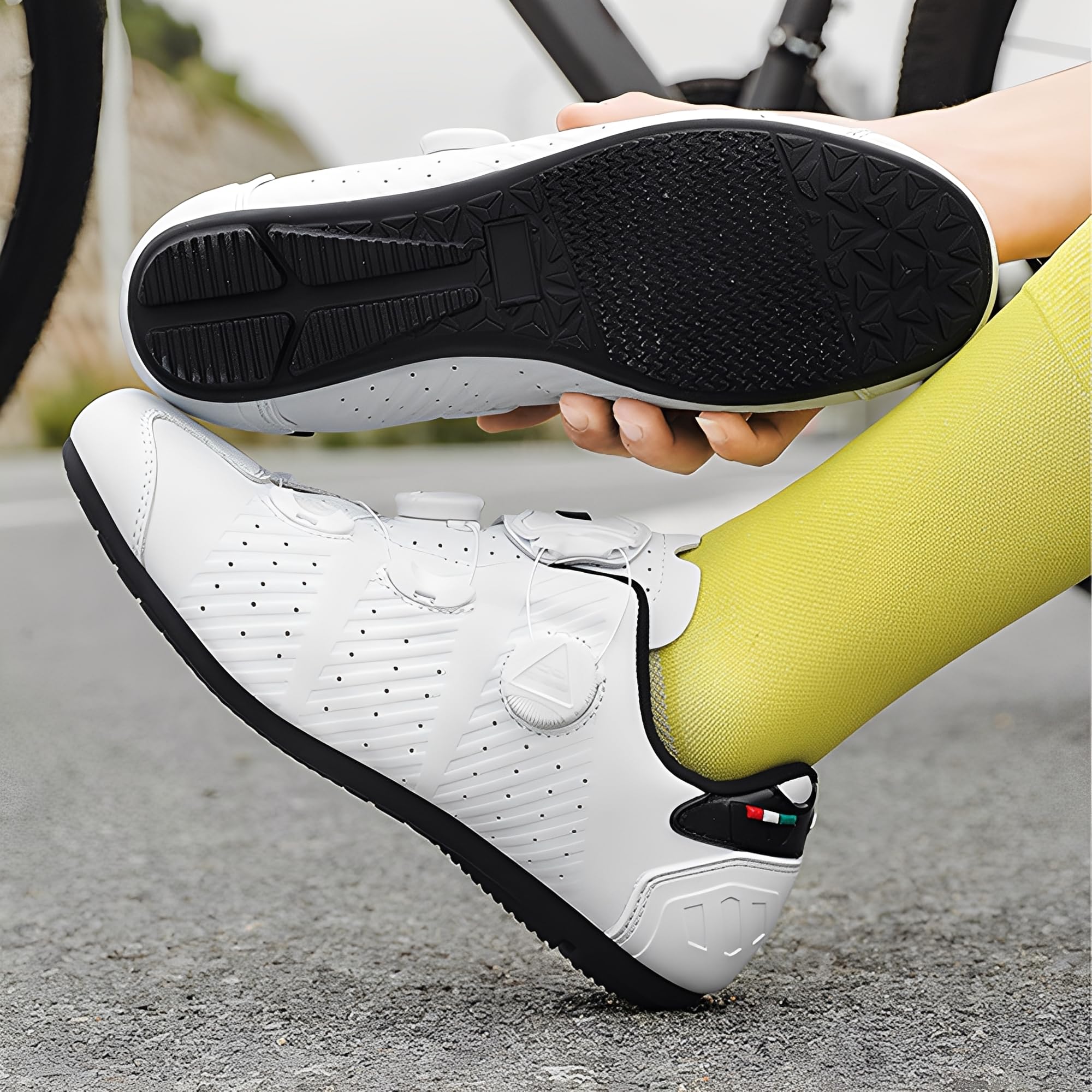 Zapatillas Ciclismo Montañ Sin Cala, Zapatos Bicicleta Montaña/Carretera Hombre Calzado Bicicleta, Zapatillas de Ciclismo Base Goma Antideslizante Ligeros
