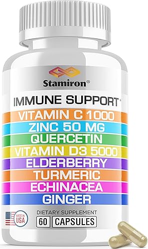Apoyo inmunológico con quercetina zinc 50 mg de vitamina C 1000 mg de vitamina D3 5000 UI y jengibre de cúrcuma de saúco para adultos y niños,
