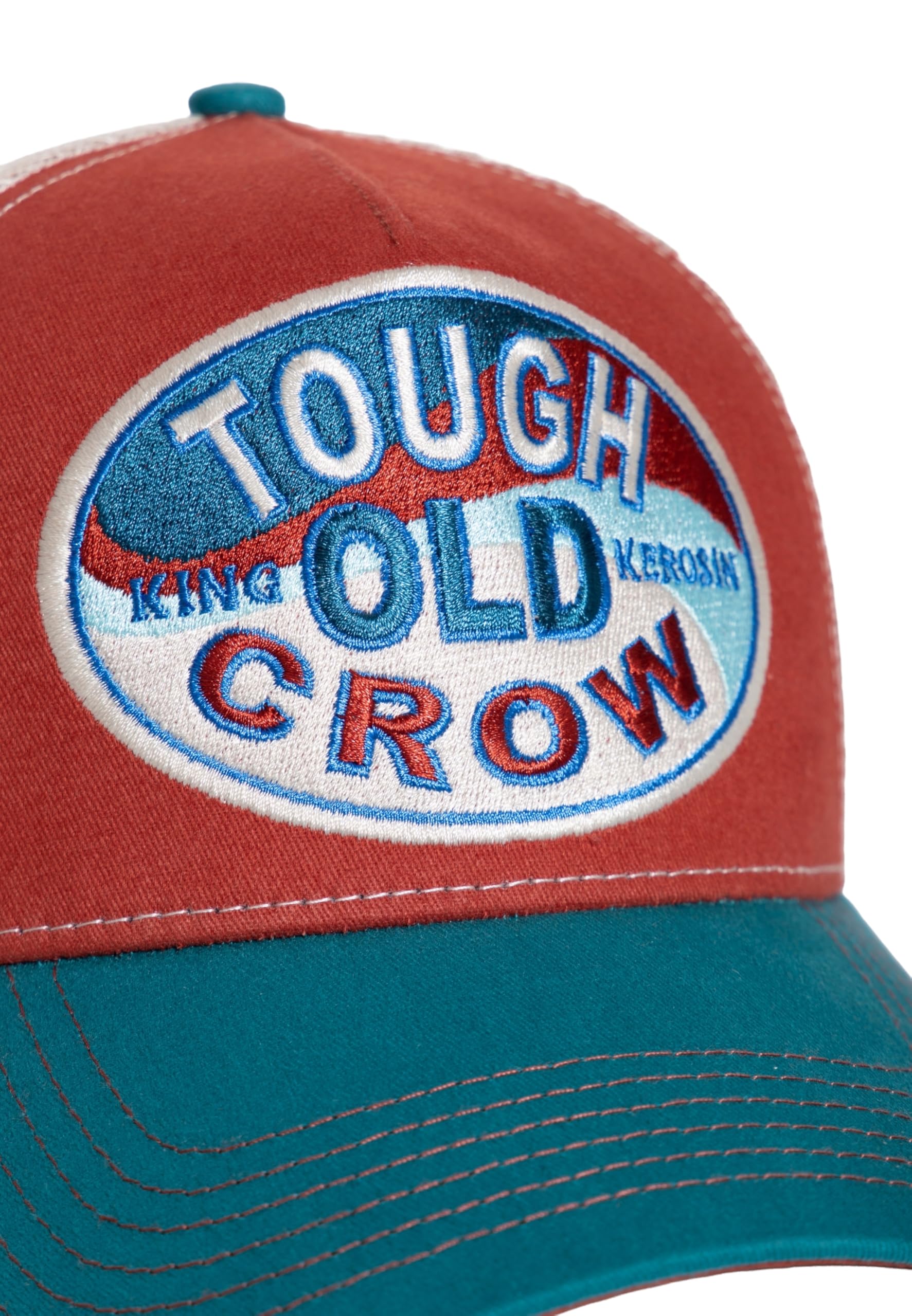 King Kerosin Męska czapka z daszkiem w stylu retro, z siateczką, w stylu vintage, z haftem z przodu i zakrzywionym daszkiem, regulowana czapka robocza Tough Old Crow