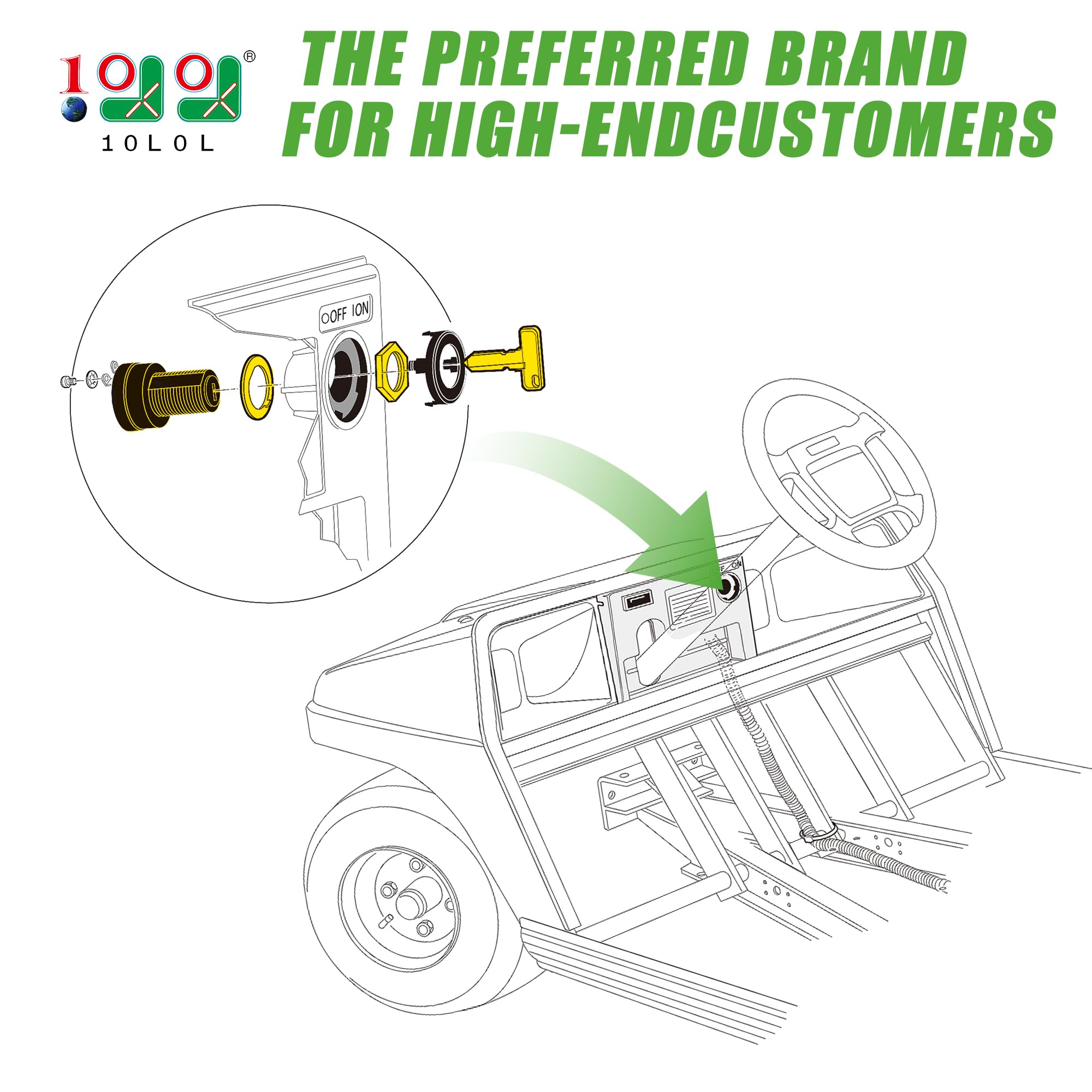 10L0L Golf Cart Starter Ignition Key Switch for Club Car Precedent Ignition Switch Electric 2004+ 2 Terminal 1025086-01 102508601