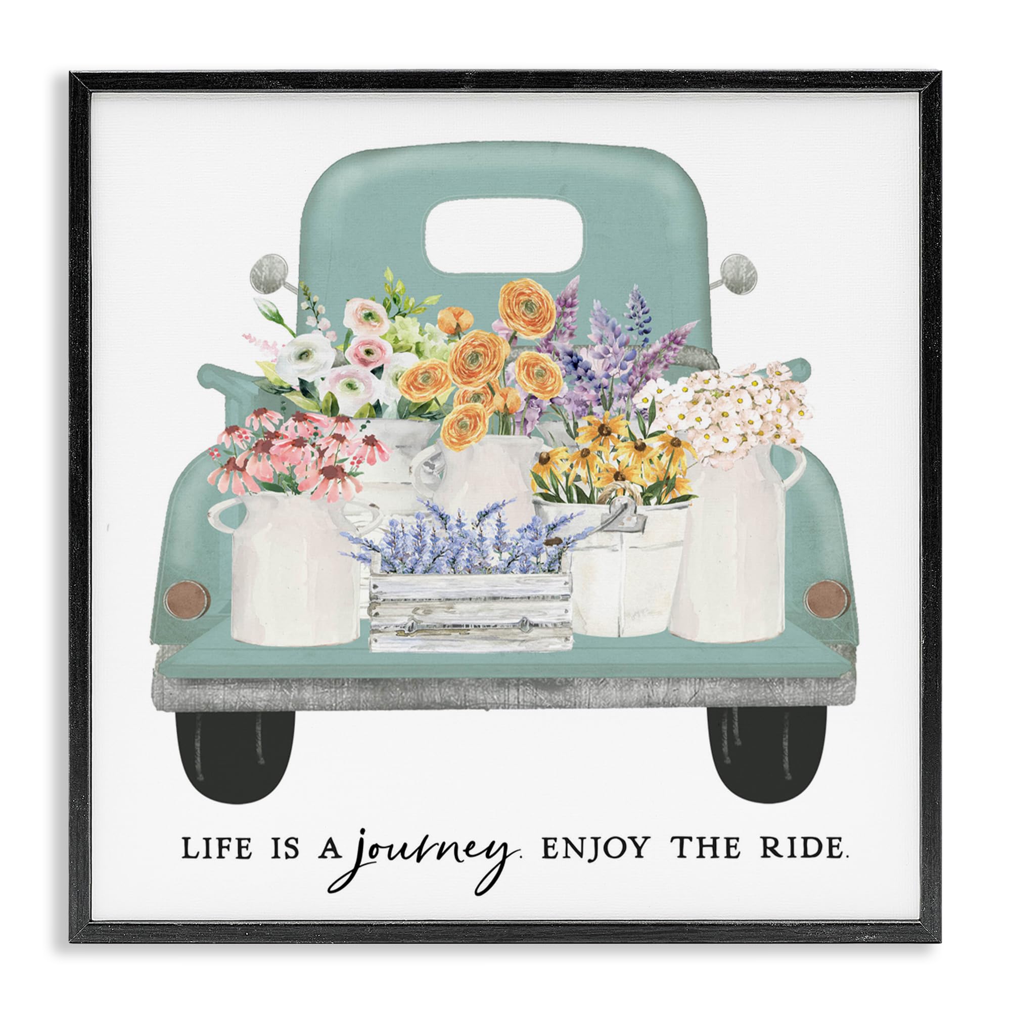 Poster encadré Enjoy Ride Stupell Industries camion floral blanc 30x30 cm