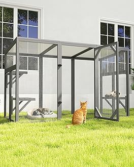 Outdoor Cat House, 71" Catio Outdoor Cat Enclosure, Large Cat Patio Enclosure for Multiple Cats, Weatherproof Cattio for Cats Outside, Wood Frame, Easy Assembly for Backyard, Grey