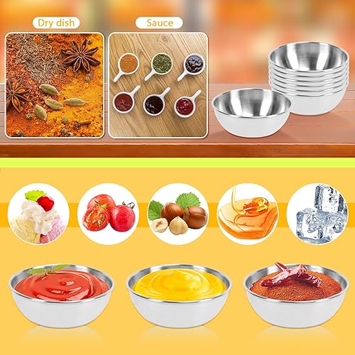 Miniatura 3 de BILLIOTEAM 6 platos de salsa de acero inoxidable, cuencos redondos para condimentos, mini platos de aperitivo, platos para mezclar sushi (3.15 x