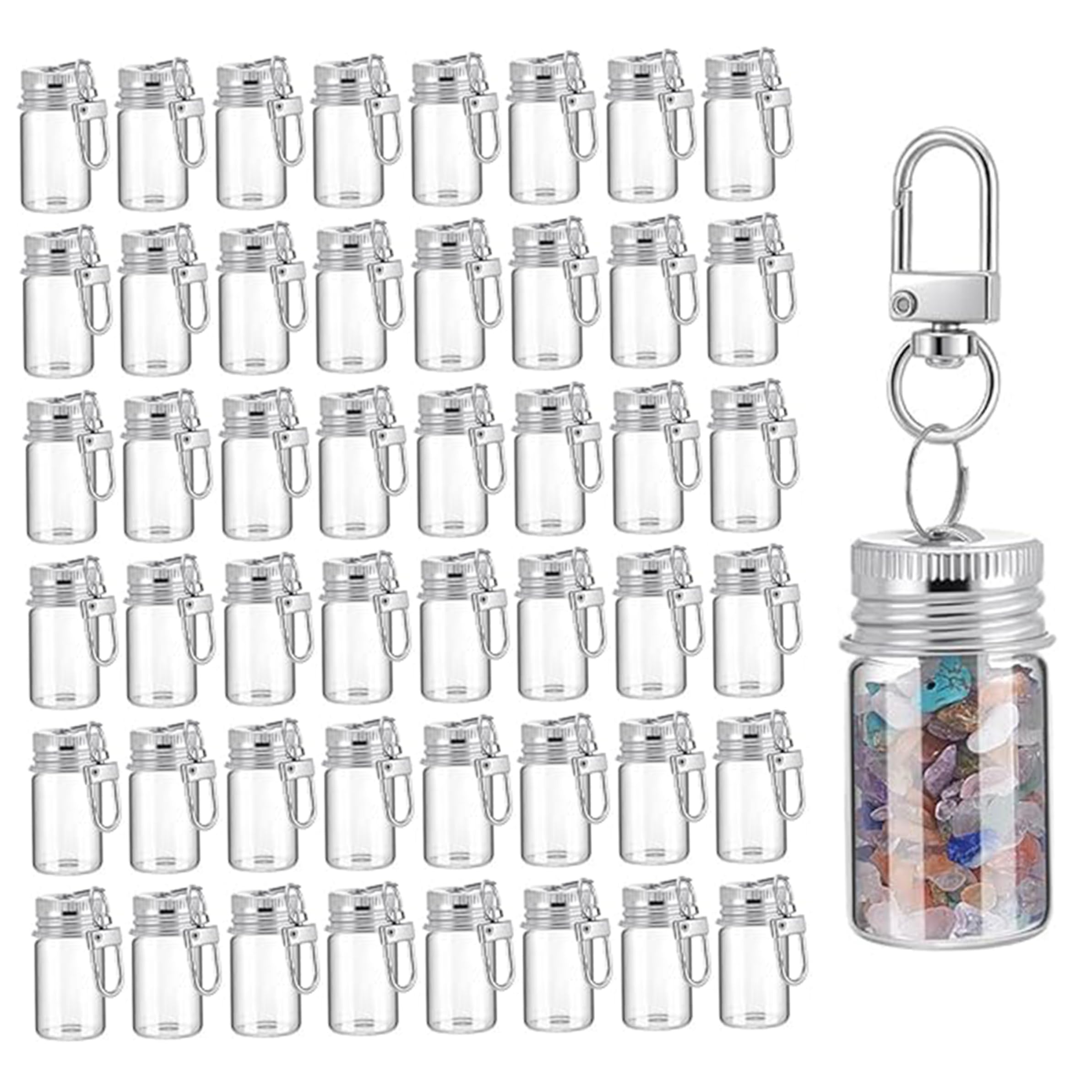48 Mini botellas de vidrio a prueba de fugas de 22 x 40 mm con llavero metálico resistente