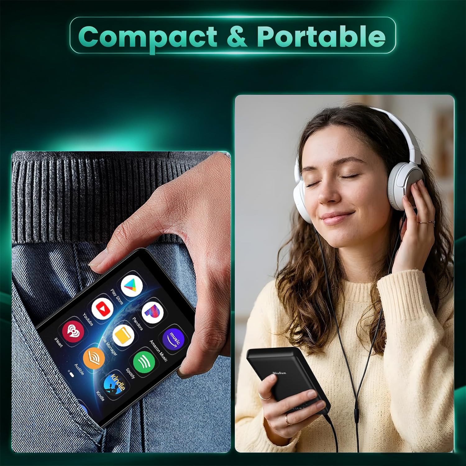 32 GB MP3 Player mit Bluetooth und WLAN, Diofox M9 MP3 MP4 Player mit Android 13, Amazon Music, Deezer, Audible, E-Books, 4,02 Zoll Touchscreen, Tragbarer HiFi Musikplayer Spotify – Schwarz