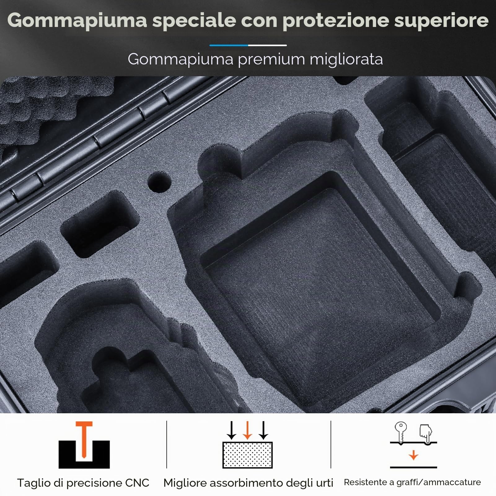 Lykus Titan MM410 Custodia/Case/Valigia impermeabile per DJI Mini 4 Pro/Mini 3/Pro e DJI RC2/RC/RC-N2/N1, Nero con tracolla, Supporta tracolla RC e fino a 7 batterie [SOLO CUSTODIA]