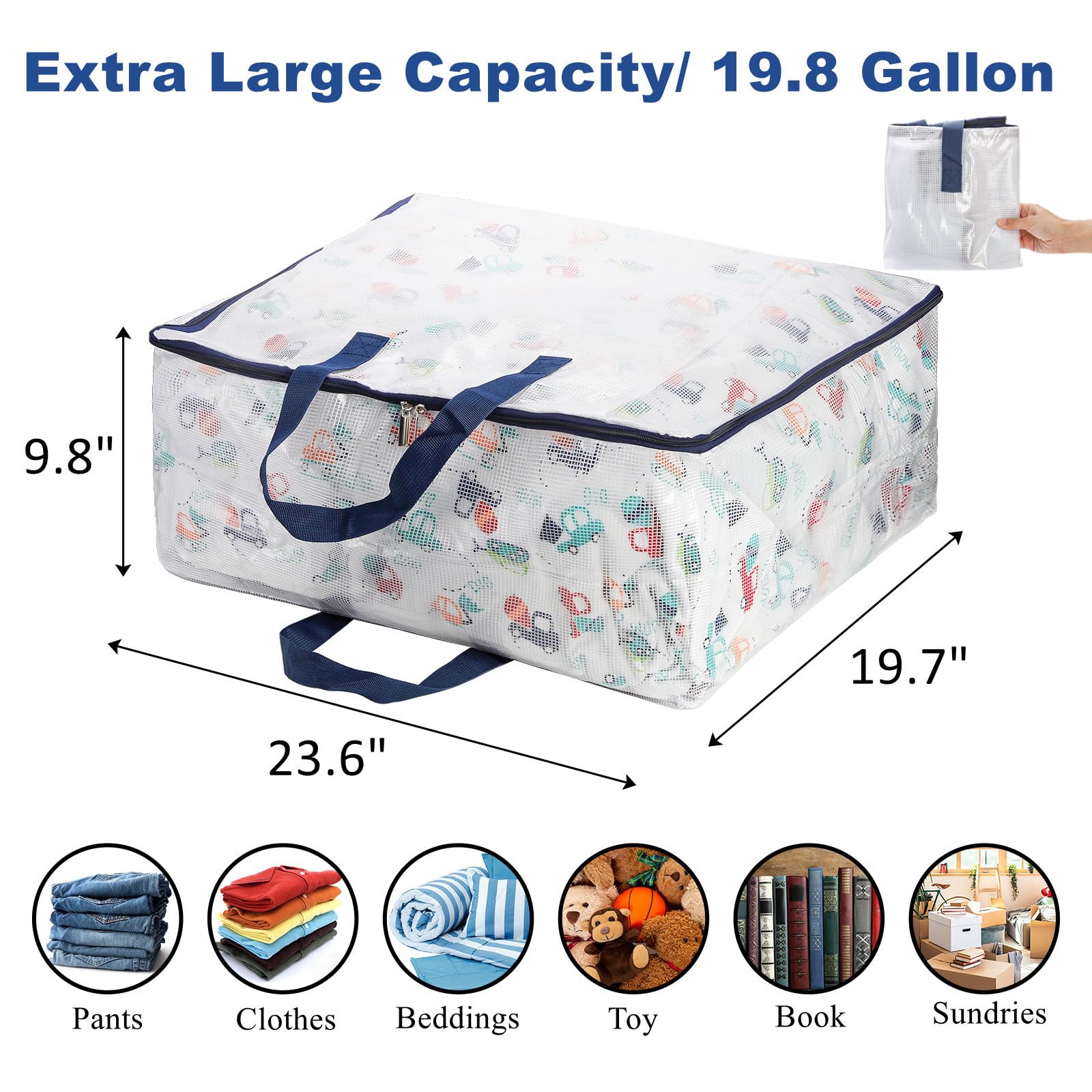 ZOOFOX 4 Pack Extra Large Clear Moving Bags with Zipper, 75L Heavy-Duty Storage Tote for Clothing, Blanket, Comforters, Pillow, Toys, Bedding, Moving Supplies