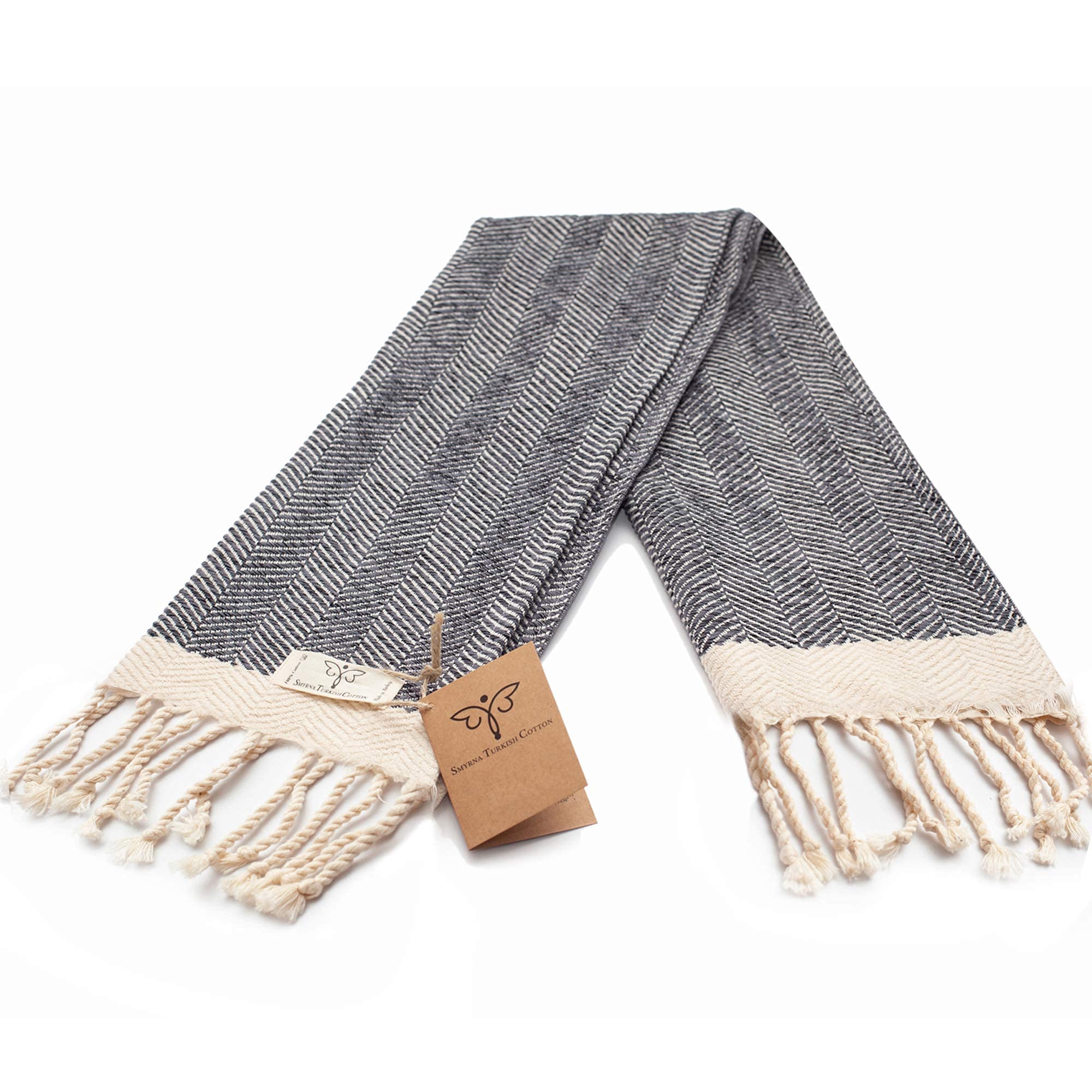 SMYRNA TURKISH COTTON Herringbone Series Hand Towels |16 x 40 in|100% Turkish Cotton|Large, Soft Hand and Head Towels for Bathroom, Kitchen|Don't Shrink|Premium Luxury - Dark Gray