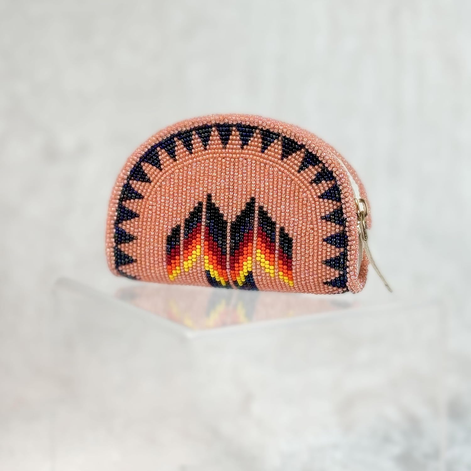 Lavivia Handmade Beaded Coin Purse, Native American Style Beaded Coin Pouch, Colorful Czech Beads Coin Bag, Small Wallets for her, Birthday Graduatiaon Gifts. (Sweet Peach) - Image 2