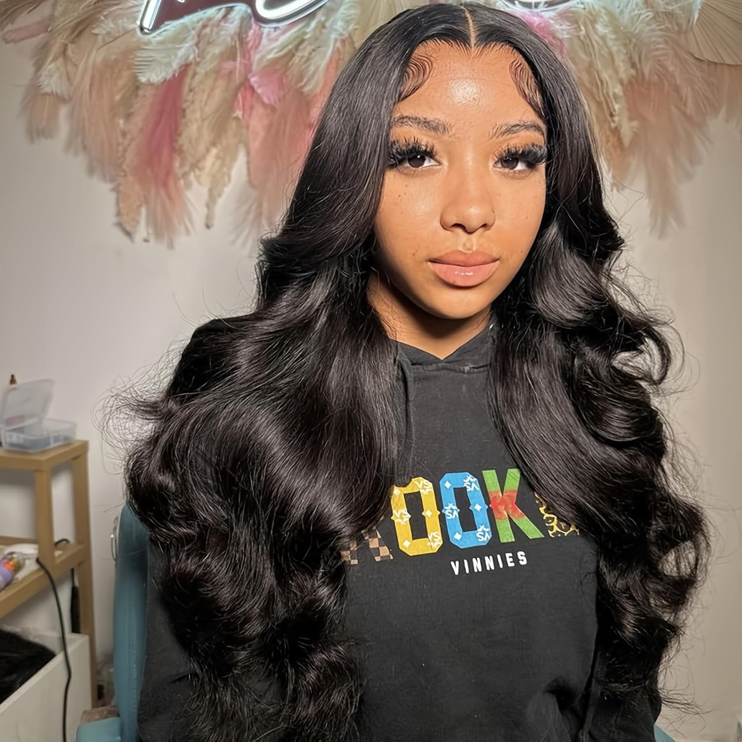 Body Wave Lace Front Wig Synthetic Pre Cut Lace Wig for Hair Beginner Friendly Lace Frontal Wigs Pre Plucked Hairline Colored 180 Density Transparent Lace Wig for Black Women