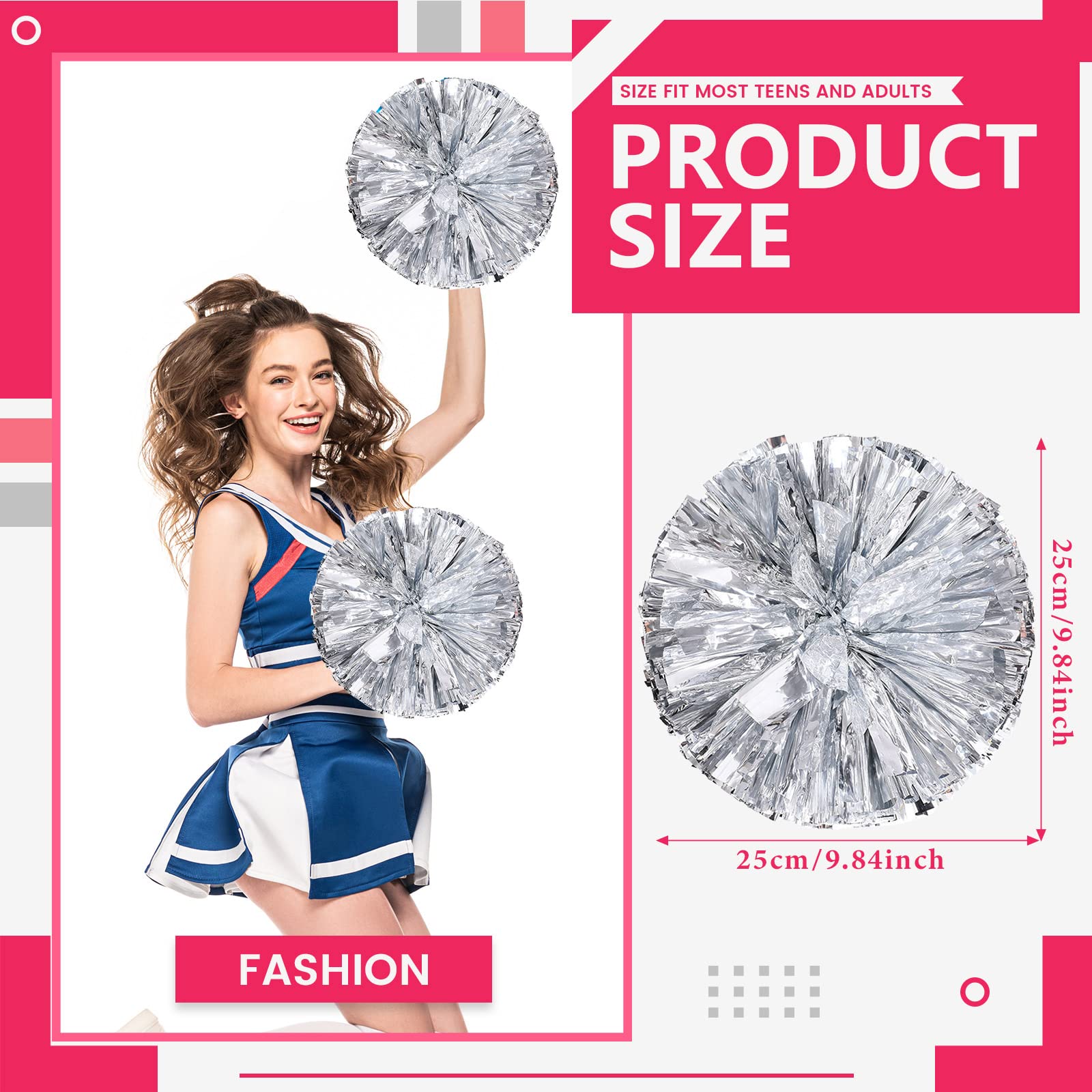 YUANZ Pompons de Sport, Cheerleading Pom Poms, Premium Metallic Pom Poms Set Cheering Hand Flowers Handle Dance Pom Poms Cheer Squad Pompoms for Football Basketball Cheers