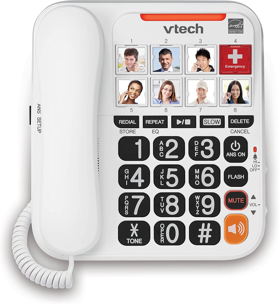 SN1127 Teléfono para personas mayores con cable amplificado con contestador automático, marcación rápida con 8 fotografías, timbre fuerte de 90 dB, botones grandes