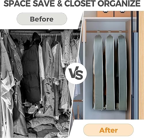 Miniatura 4 de 1 paquete de bolsas transparentes de 60 pulgadas para colgar ropa, bolsas de traje para almacenamiento de armario, almacenamiento de ropa, bolsas de