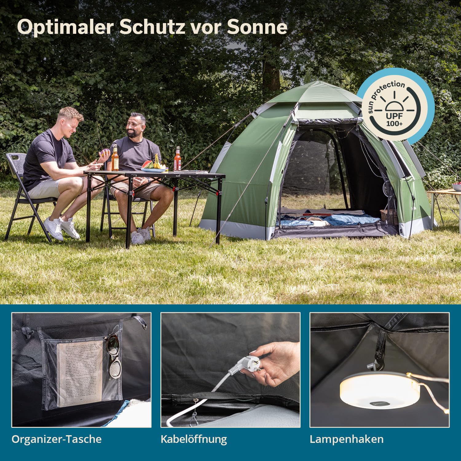 Skandika Namiot kopułowy Namsos 2 Sleeper Protect Quick Start | namiot dla 2 osób, szybki montaż w 1 minutę, czarna kabina sypialna, okno dachowe, słup wody 3000 mm, UPF 100+, kemping, festiwal, do