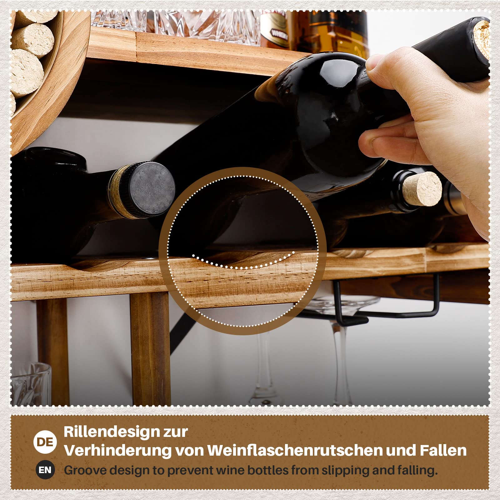 YORBAY Botellero Vino de Madera, Estante de Vino en la Pared, Almacenar Botellas, Estante de exhibición de Vidrio de Vino y Botella de Vino Montado, Ideal para Botellas de Vino, champán, estantería